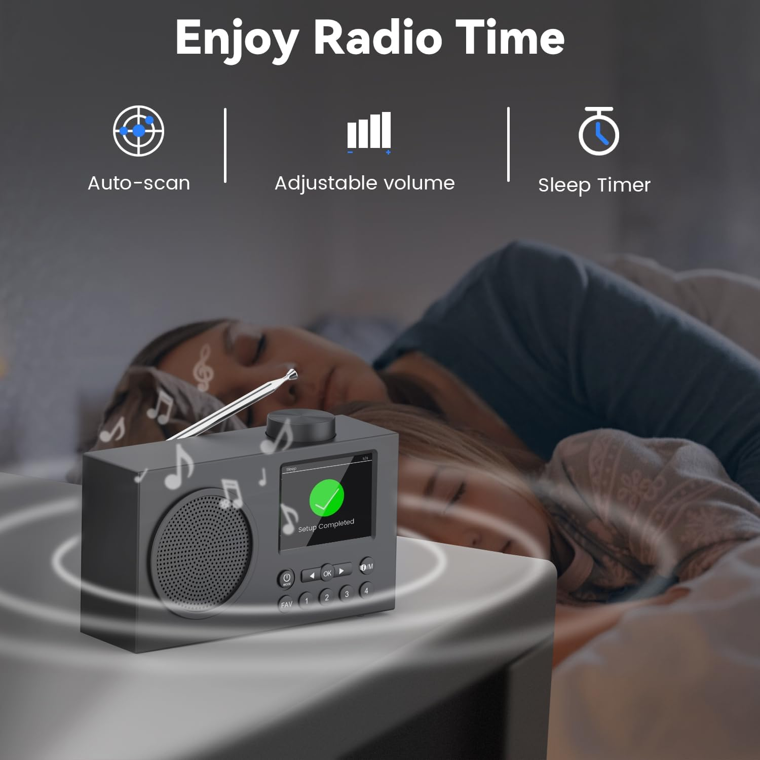 MONODEAL Portable Radios & DAB, Digital Radio with Large 3" TFT Display, Rechargeable DAB/DAB+ Radio Portable with Hifi Stereo Sound, Sleep Timer,Headphone Jack,Aux-In,Usb Charging Cable image number 4