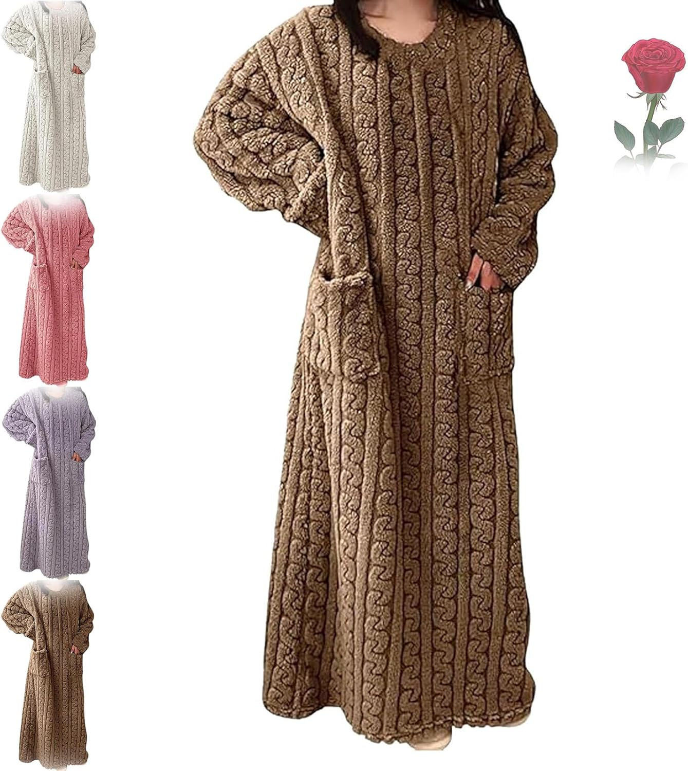 Women'S Winter Nightgown - Ultra Soft Coral Fleece & Velvet Loungewear, Extra Long Cozy Sleep Dress for Cold Nights