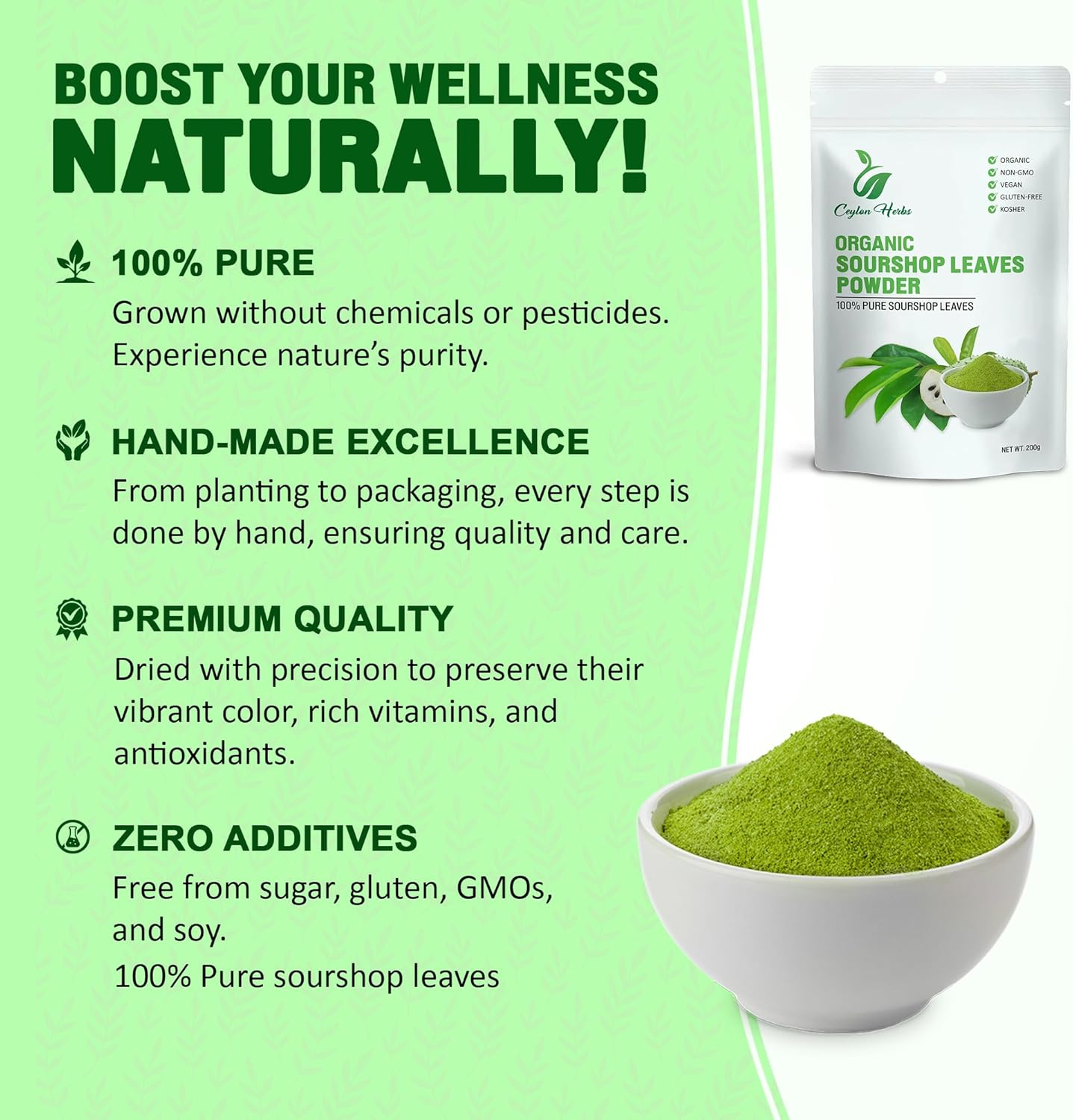 200G Natural Soursop Leaves Powder - Pure Organic Well-Cleaned and Finely Ground for Tea Healthy Leaves image number 6