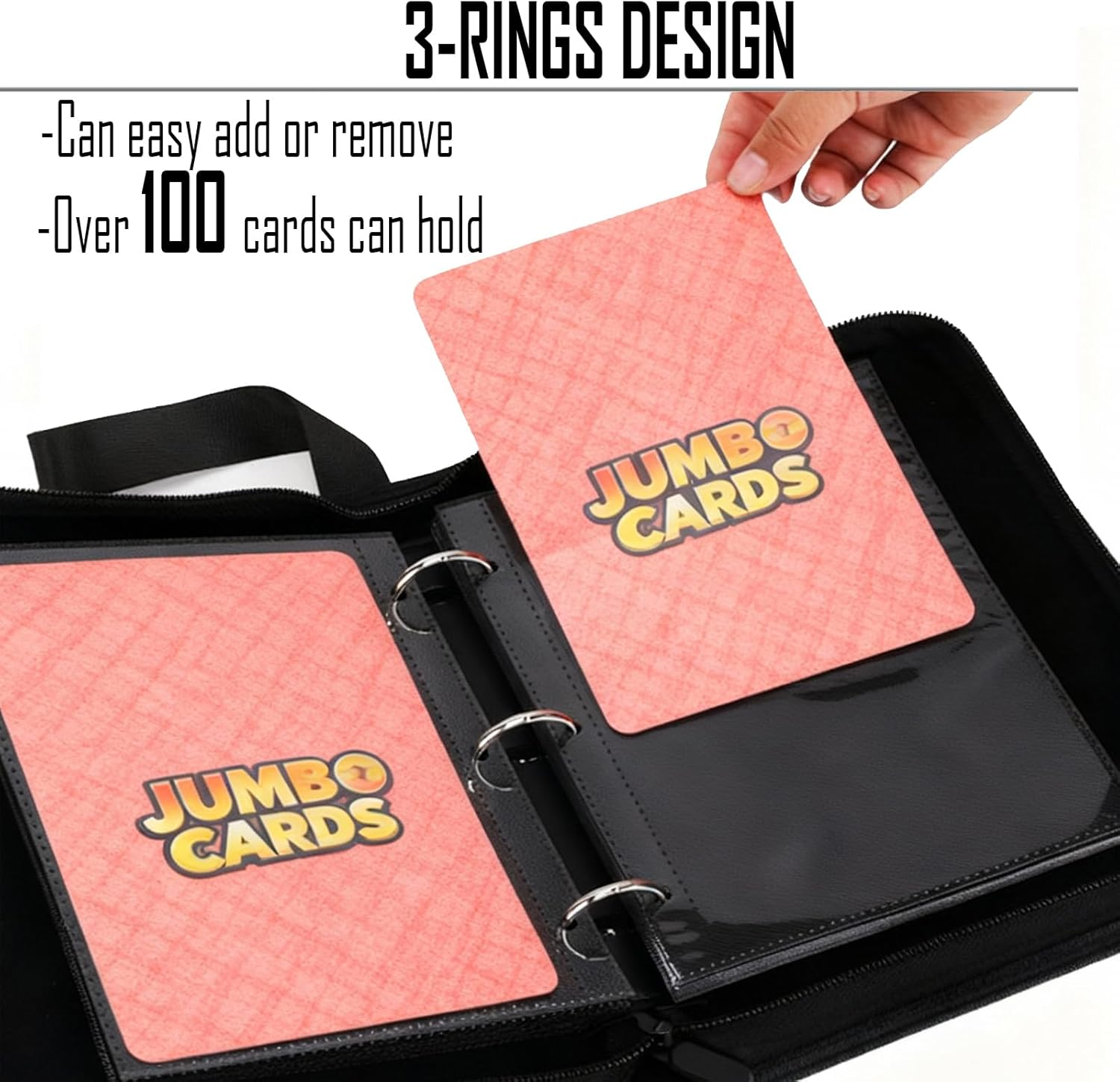 Jumbo Card Binder with 100+Sleeves Fit XL Oversized Jumbo Cards - Premium Penny Sleeves,3-Ring Jumbo Card Binder for Oversized Cards 5.9 X8.1 Inch. image number 3