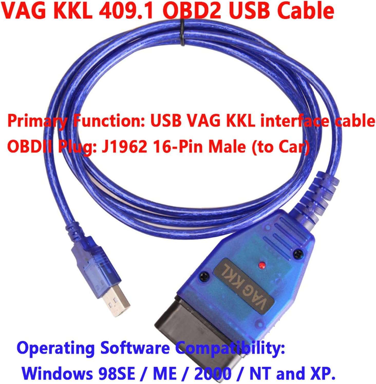 Yeanifeana OBD2 Diagnostic USB Cable for VW, Audi, VAG KKL 409.1 ECU Scanner Cable, Compatible with VCDS Software for Car Engine Diagnostics & Coding image number 4