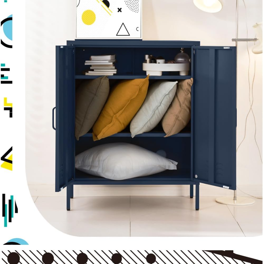 Artissin Locker, Metal Sideboard Buffet Cabinet Bedside Table Shoe Storage TV Cabinets Organiser Home Bedroom Kitchen Living Room Bathroom Furniture, with Adjustable Shelf Handy Hook Blue image number 1