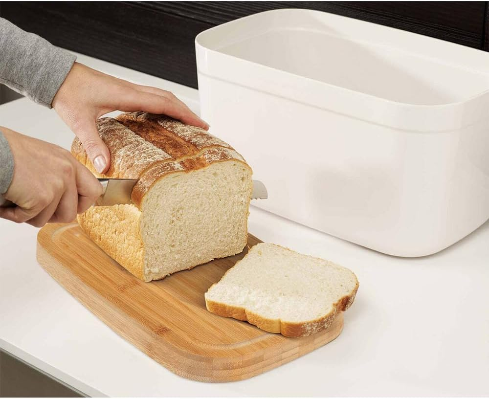 Joseph Joseph Bread Bin with Bamboo Cutting Board Lid - White image number 3
