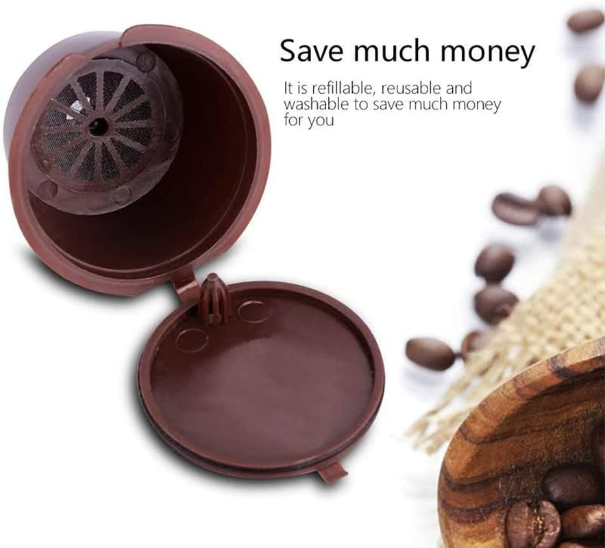 2 Sets Reusable Coffee Filter Pods for Dolce Gusto Machines, Refillable Cafe Capsule Cups, 8G Capacity, Includes Coffee Spoons, Food-Grade PP, Coffee Color