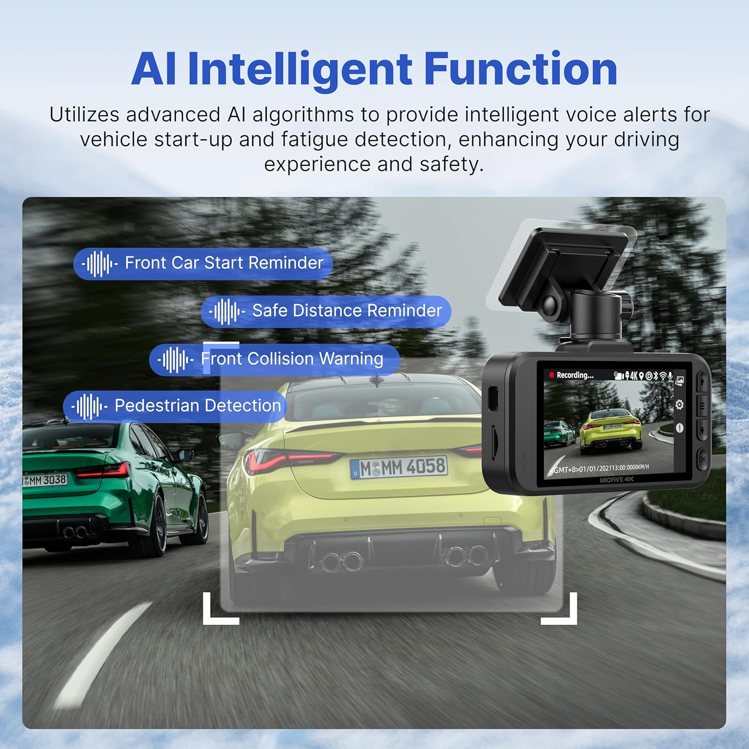 Miofive Dash Cam Front and Rear, Dual Car Dash Cam with 64G Card, Built-In 5G Wifi GPS with Smart APP Control, 24H Parking Monitor, AI Function, Loop Recording, Motion Detection Car Camera image number 3