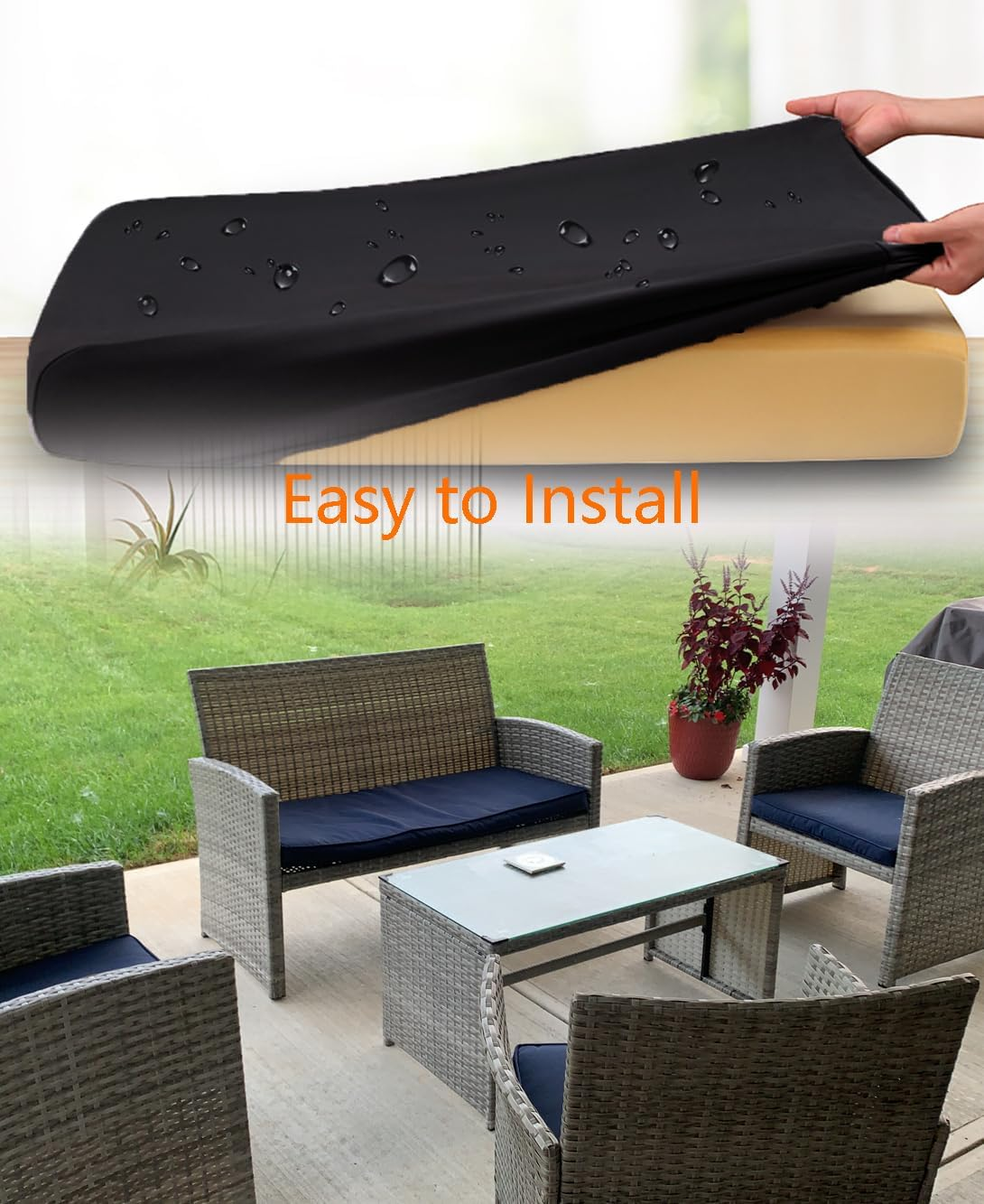 Oslimea 3Pack Patio Cushion Covers for Patio Conversation Set 4 Pieces Outdoor Seat Cushions Replacement Covers for Patio Furniture Backyard Porch Garden Poolside Balcony Sets, Blue, 42X18X3,18X18X2 image number 4