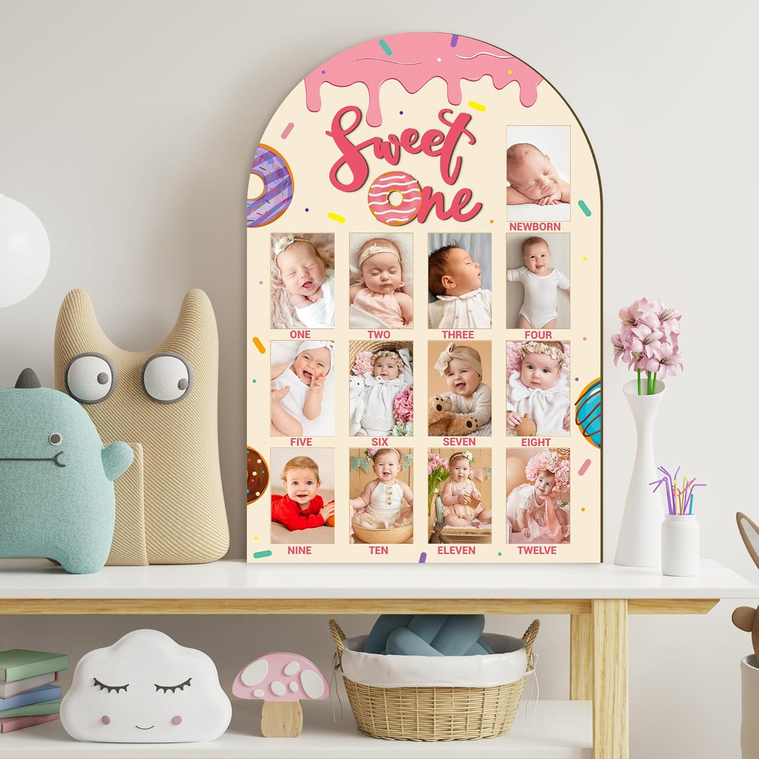 R HORSE My First Year Photo Frame Board, 3D Sweet One Birthday Party Decorations, Baby First Year Picture Frame 12 Months Milestone Display Wood Board 1St Birthday Nursery Decor Gift for Boy Girl image number 5