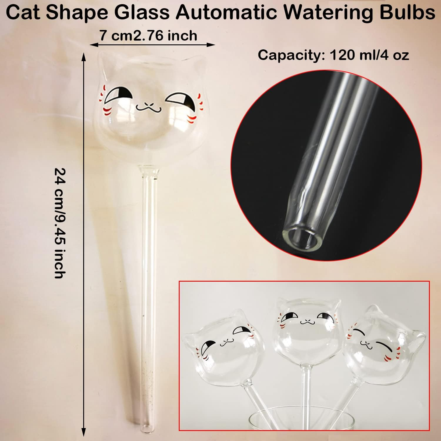 Paifeancodill 3 Pcs Plant Waterer, Self Watering Spikes, Self Watering Globes, Plant Watering Globes, Cat Shape Glass Automatic Watering Bulbs, Self-Watering Device for Indoor/Outdoor Plants (3 Cats)