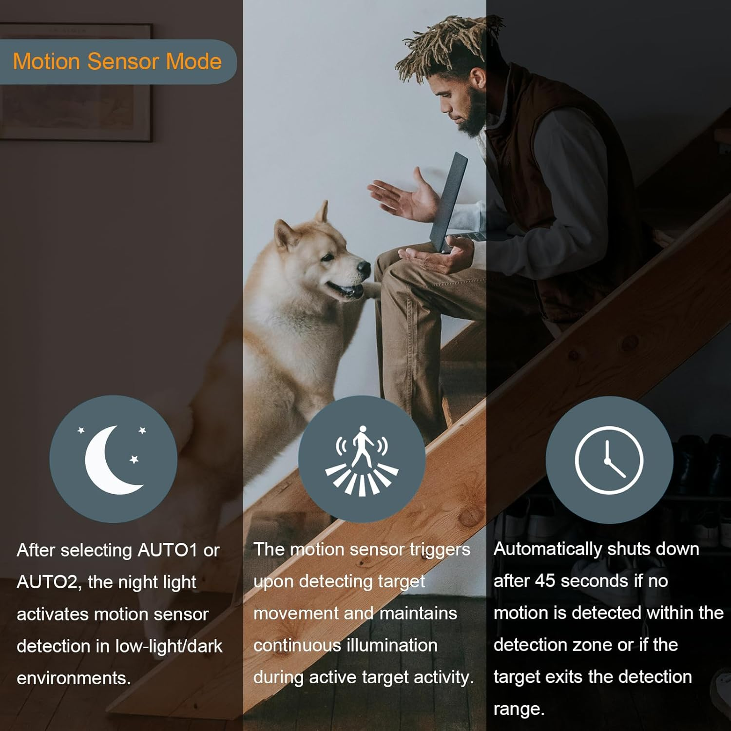 AIJOY Plug in Motion Sensor Light 2-Pack with 3 Lighting Modes, 3000K/6000K Switchable Light & Adjustable Brightness - Indoor Night Light for Bedroom, Bathroom, Stairs image number 2