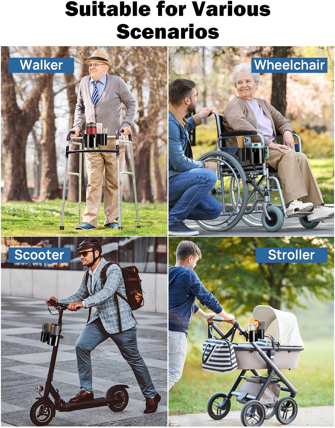 JOYTUTUS Wheelchair Cup Holder, 2-In-1 Walker Cup Holder with Storage Box, Cup Drink Holder for Bottle with Handle, Fit for Wheelchair, Walker, Rollator, Stroller, Camper, Golf Cart image number 5