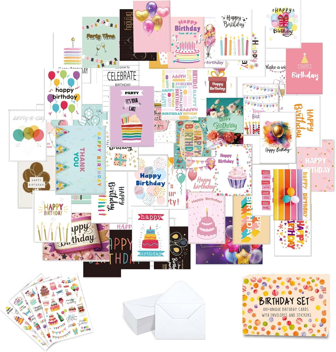 50 Pcs Birthday Cards Assortment with 50 Envelopes and 4 Stickers Blank Congratulation Card Happy Birthday Card Assortment Box for Husband Wife Mother Father Children Lover Friend(23X16Cm) image number 4