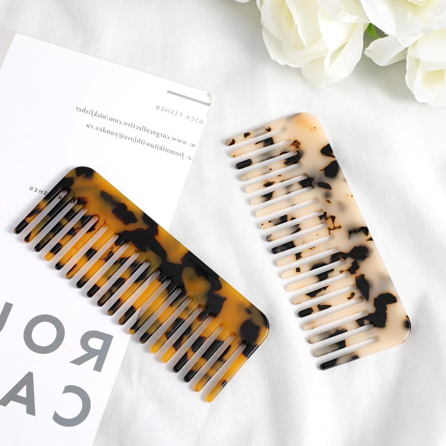 Wide Tooth Detangling Comb, Acetate Hair Tools &ndash; Large Size for Thick/Curly/Wavy Hair, Wet/Dry Use, Leopard Print Pocket Design, Gentle Detangler（2-Pack）