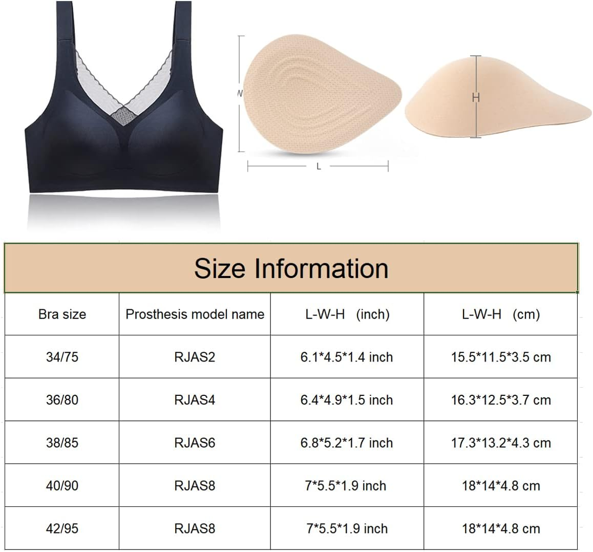 Polreta Seamless Post-Surgery Bra for Women, Mastectomy Bra with Latex Foam Breast Forms Set image number 4