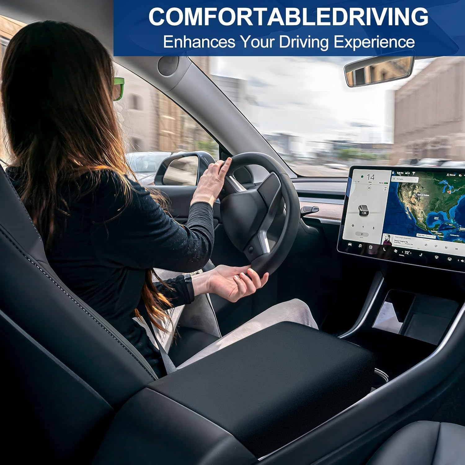 Car Armrest Box Cover for Tesla Model 3 Model Y 2016-2024 Central Control TPE Armrest Anti-Scratch Protector Decoration Tesla Interior Car Accessories (Black) image number 3