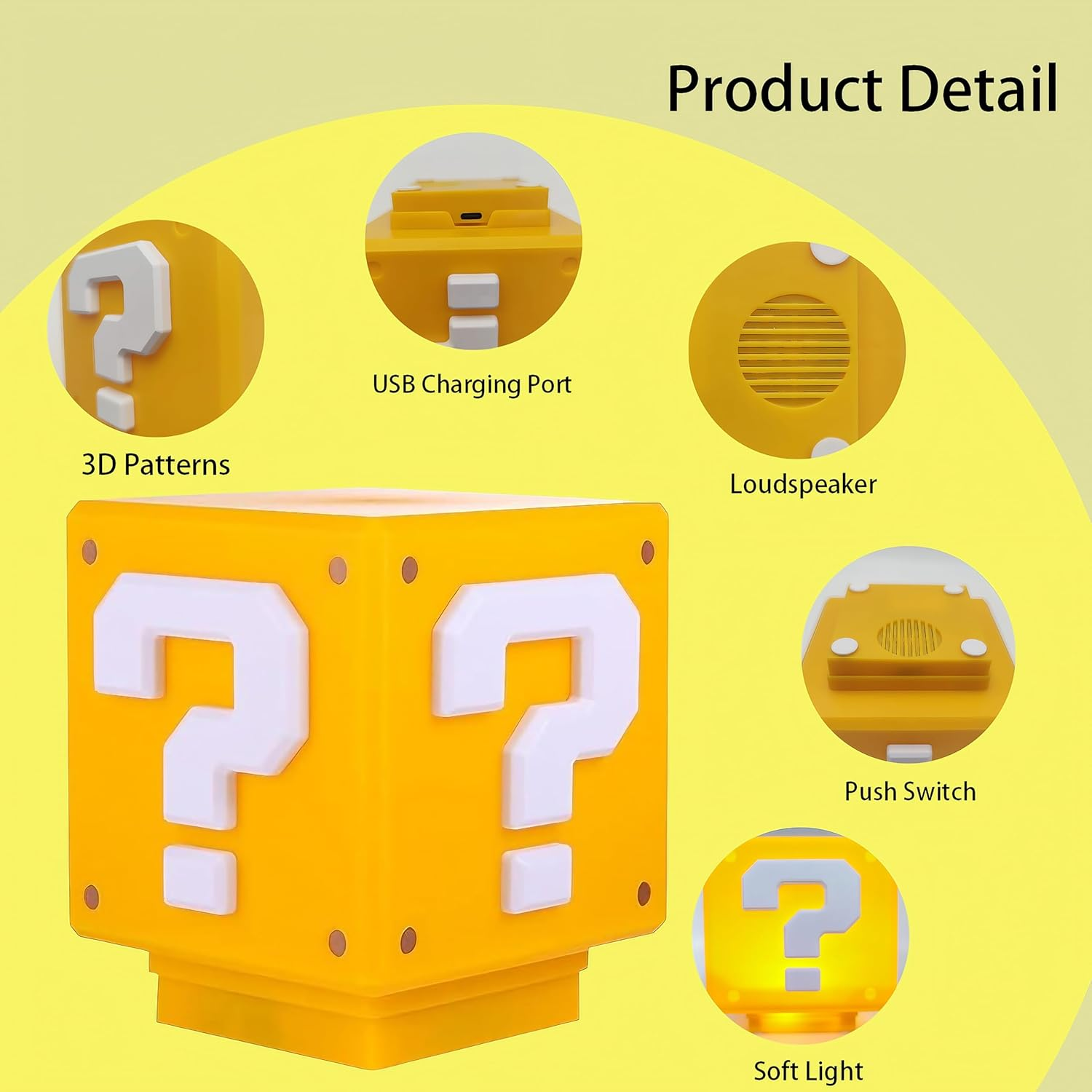 WYFVITDY Super Bros Night Light for Kids Question Square Led Light Mario Lamp USB Desktop Lamp Bedroom Lights Night Lamp Block Brick Gifts image number 3