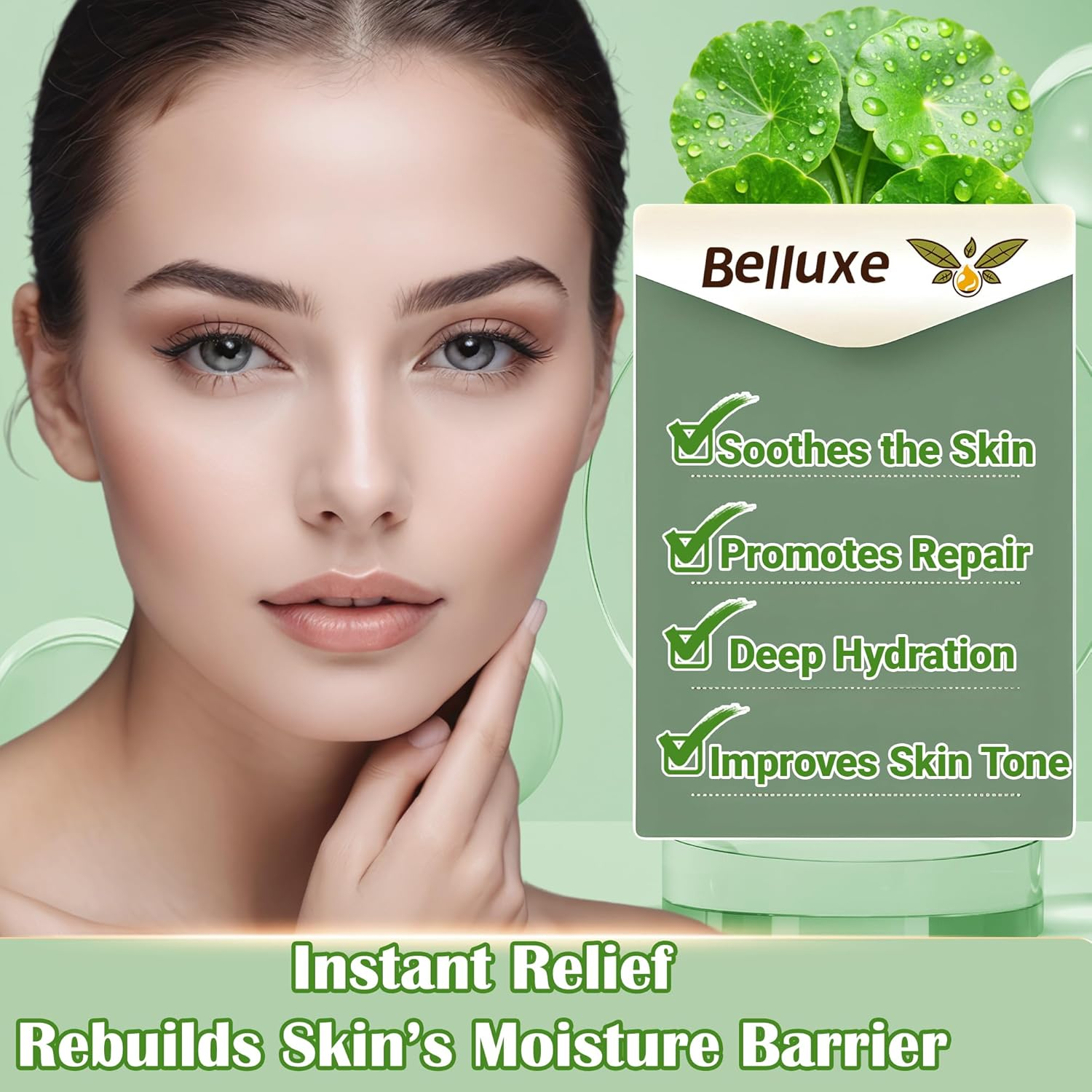 Belluxe 5-Pack Centella Asiatica Sheet Face Masks for Sensitive Skin, Calming and Hydrating Korean Sheet Mask, Facial Skincare for Redness and Repair image number 5