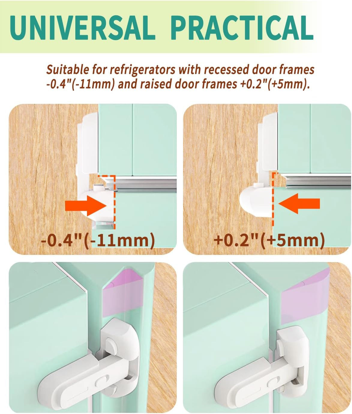 2 Pack Updated Baby Safety Proof Fridge Latch Lock to Keep Door Closed,Child Proof Refrigerator/Fridge/Freezer Door Lock for Toddlers and Kids,No Tools Need or Drill(White) image number 4