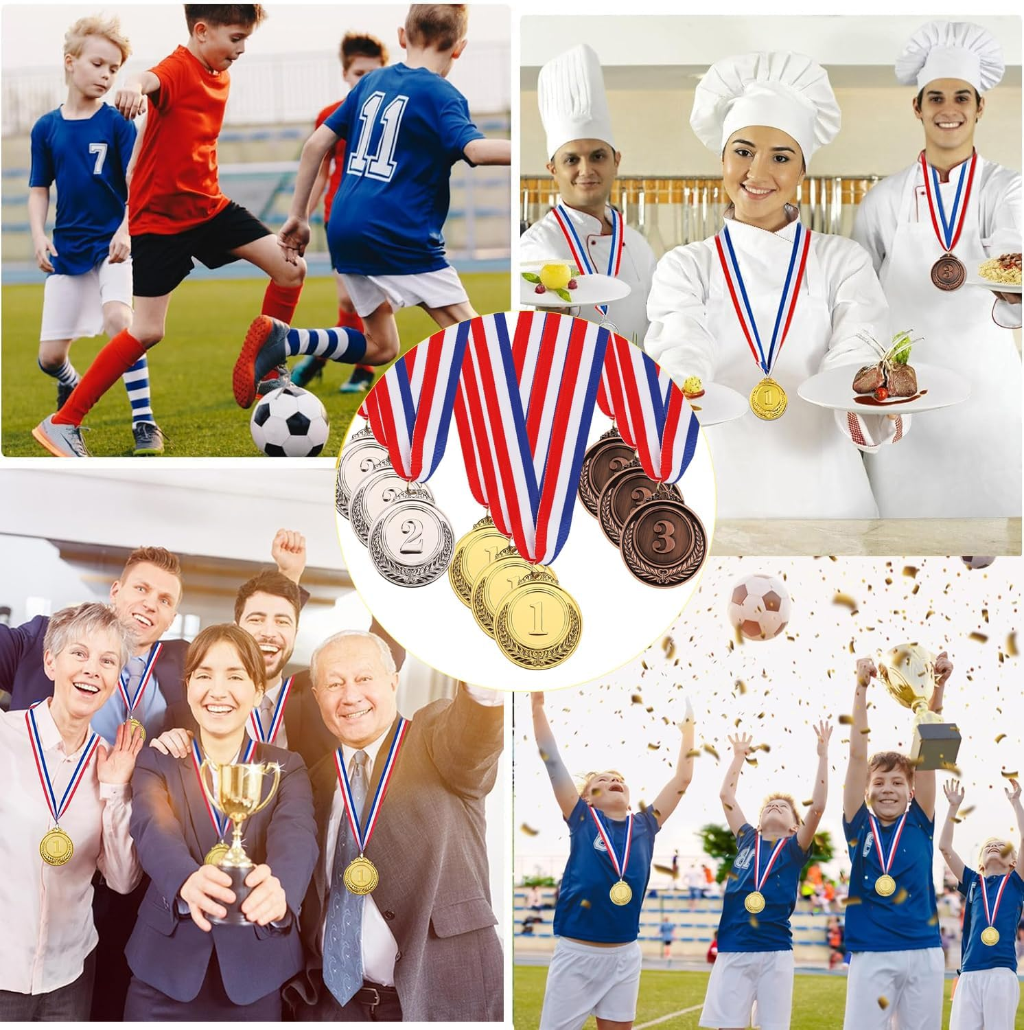 9 Pieces Metal Gold Silver Bronze Medals Award Medals Olympic Style Winner Medals for Children'S Adults Events 1St 2Nd 3Rd Olympic Gold Silver Bronze with Ribbon for Competitions Party Decorations image number 3