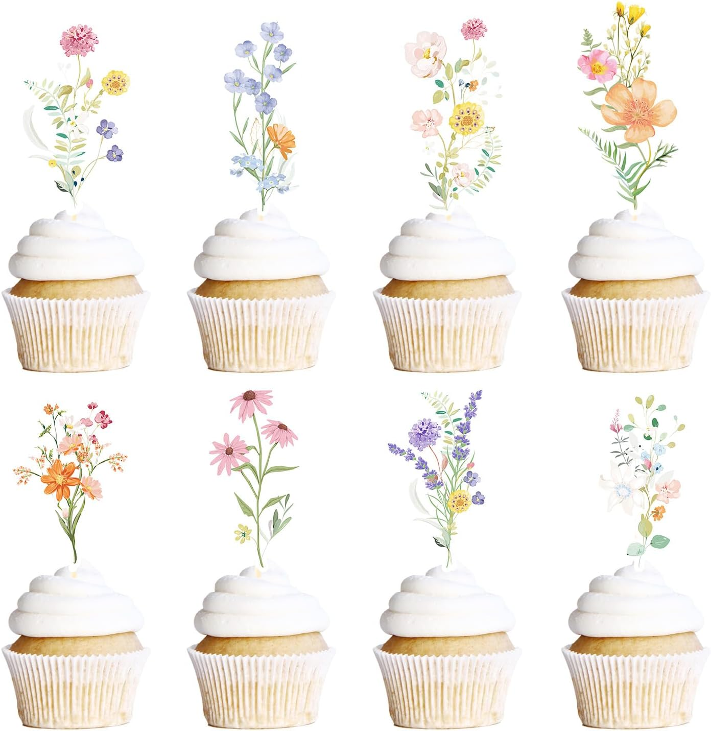 Rngmsi Wildflower Birthday Party Decorations - 40PCS Floral Cupcake Toppers Baby in Bloom Baby Shower Cake Decorations Wildflower Baby Shower Decorations Flower Birthday Cupcake Toppers Girls image number 2
