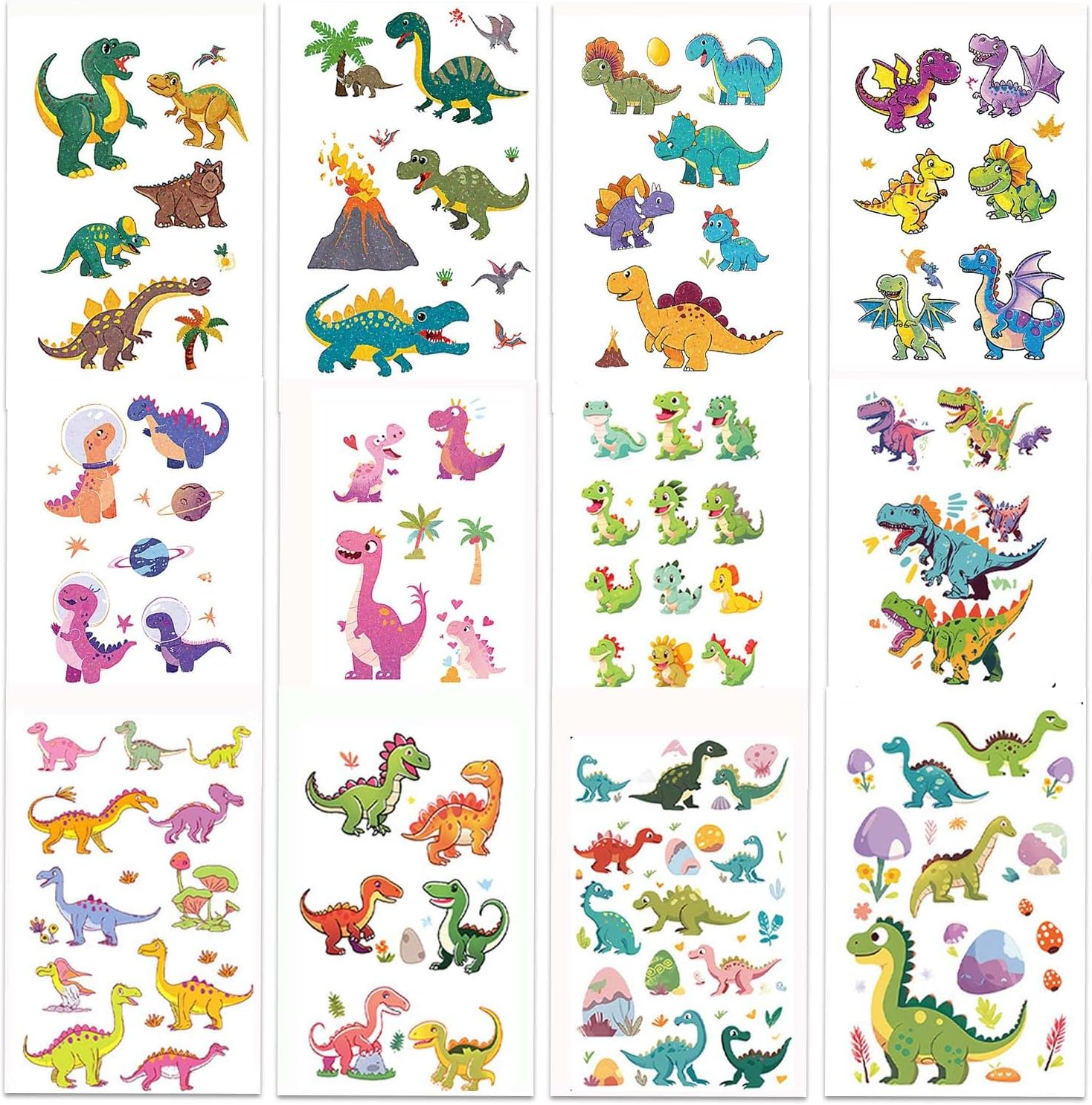 Palumma 12PCS Temporary Tattoo Stickers Set Fun Themed Body Art for Parties Costumes Creative Play Safe Waterproof Fake Tattoos for Dress up Decoration Butterfly(Dinosaur)