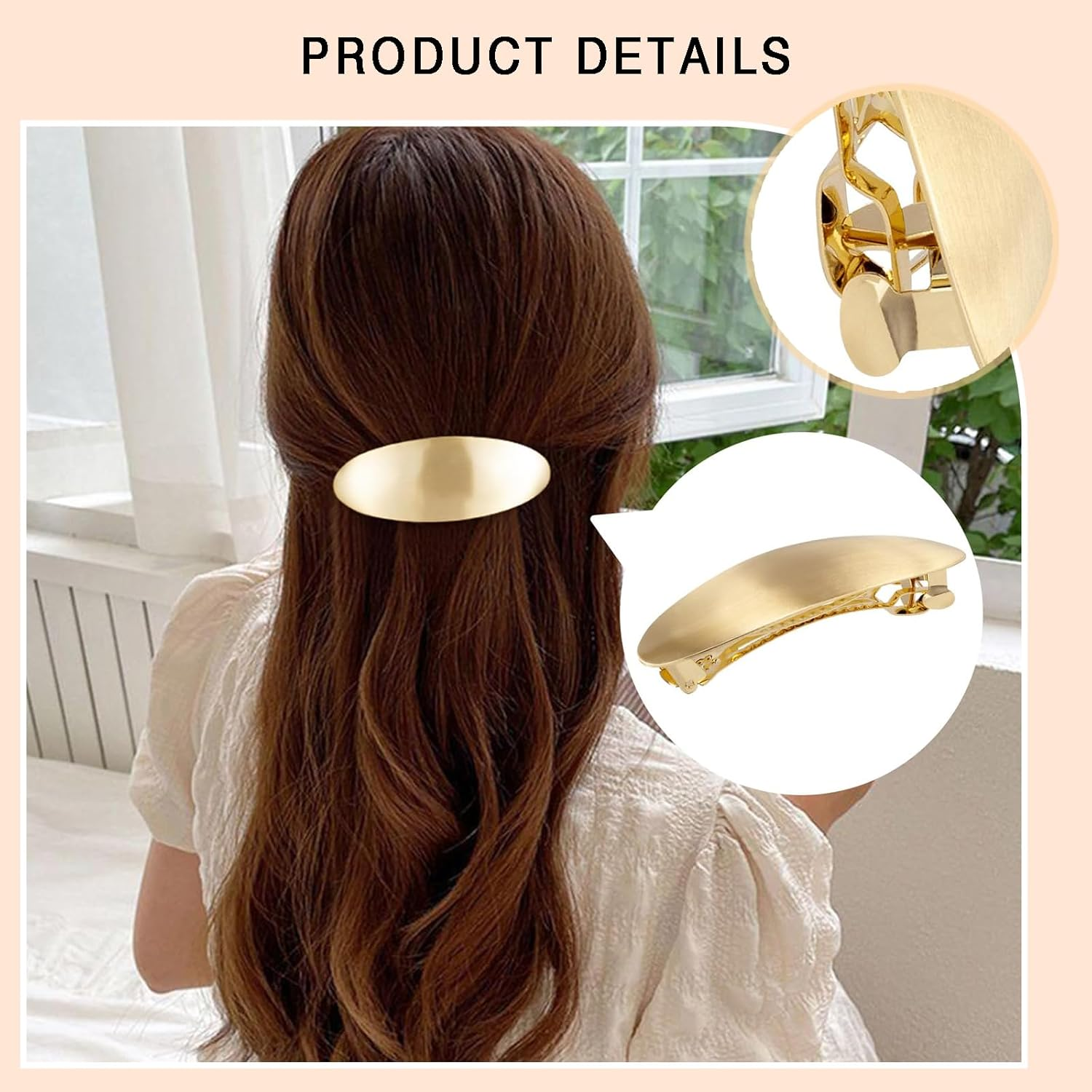 TELAIN Large Oval Metal Hair Clip in Gold Vintage French Design for Thick Long Hair Wedding Party Hair Accessories image number 3