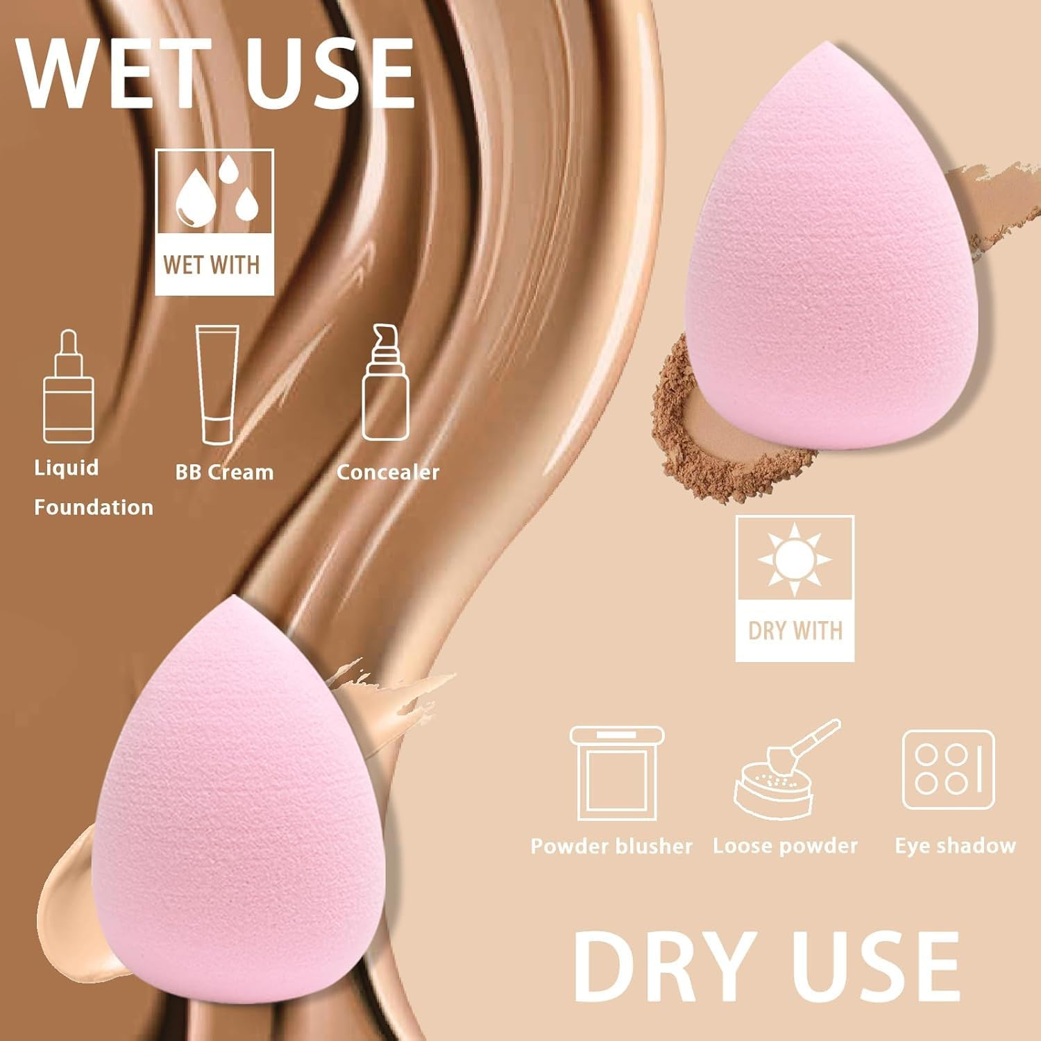 15 Pcsmakeup Sponge Blender Set: Blender Sponges 15 Pcs for Liquid, Cream and Powder, Multi-Colored Pink Make up Sponges for Foundation