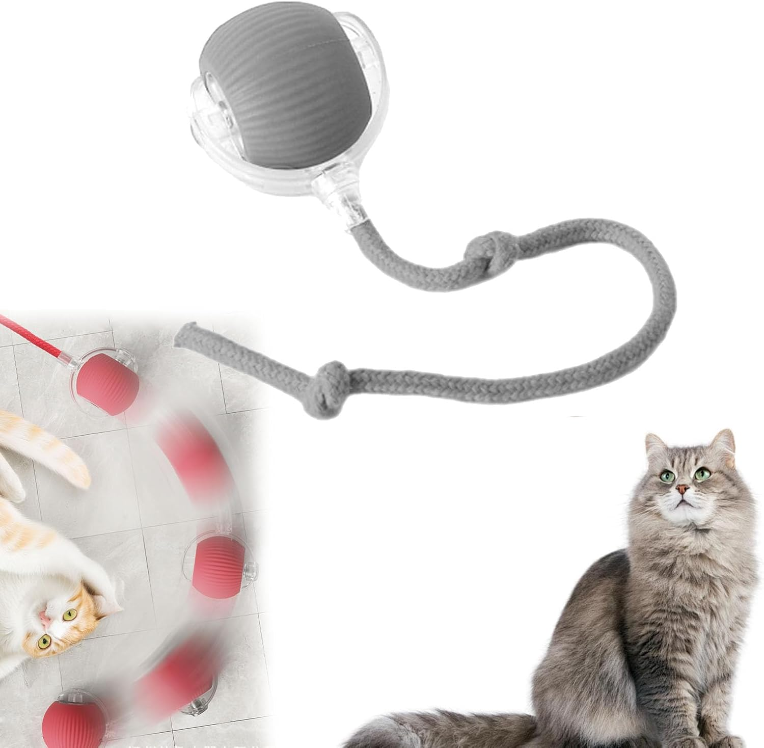 Tiny Fetch Cat Toys, Smart Interactive Toys for Cats, Automatic Rolling Cat Toy Ball, Cat Toys for Indoor Cats, Obstacle Avoidance ＆ Quiet Long Tail Cat Toy for Bored Kitty, Adult Cats (Red)