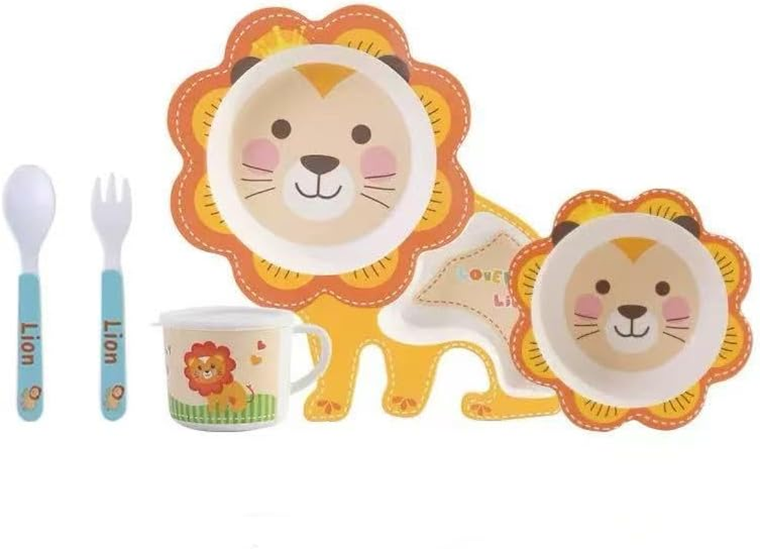 Awlfim Creative New Cute Cartoon Bamboo Fiber Children'S Tableware Set 5-Piece Gift Box Promotion Gift