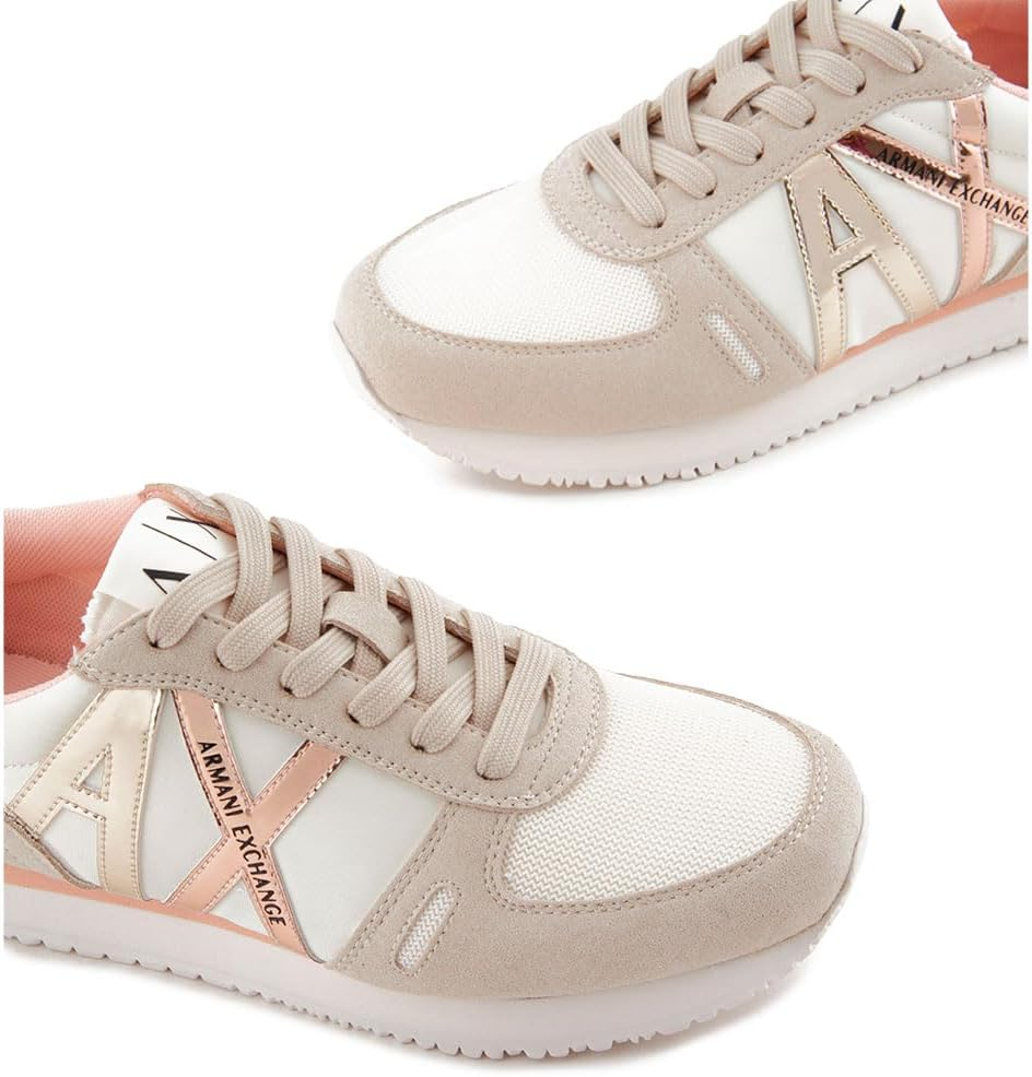 Armani Exchange Women'S Glossy Black Logo, Microfibre Suede Inserts Trainers, Black image number 4