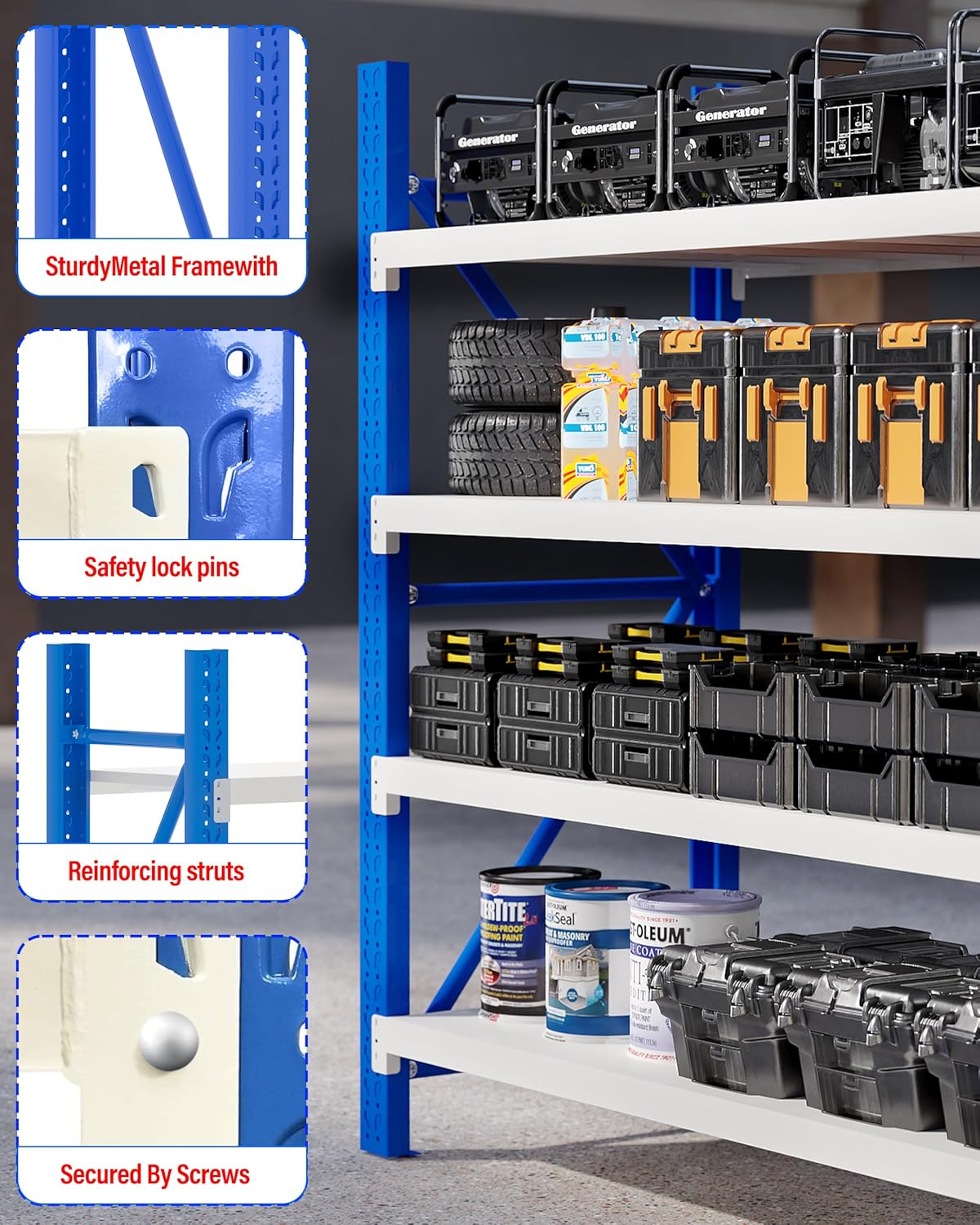 1.5M X 1.8M Heavy Duty Metal Shelving System (Blue & White) image number 5