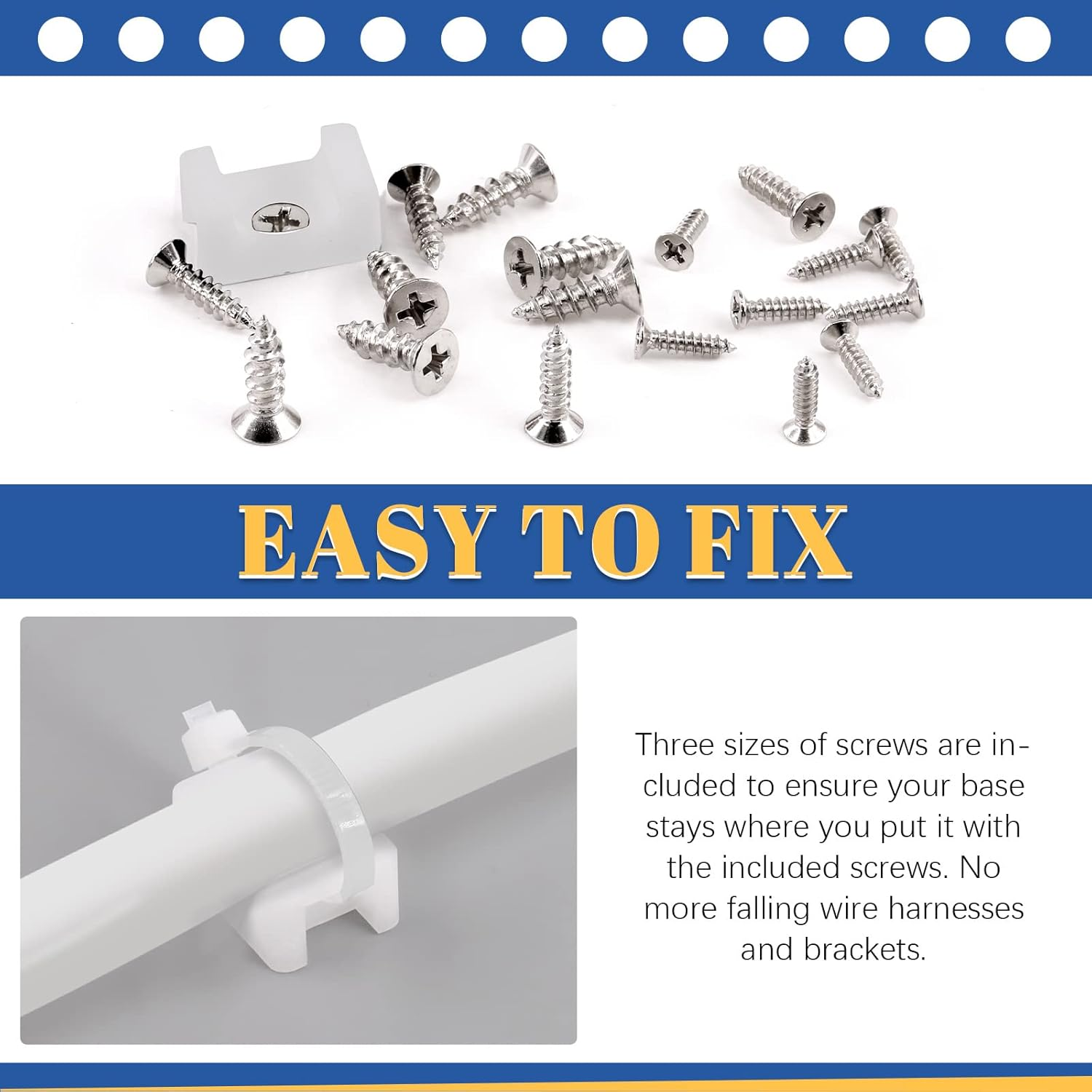 Glarks 360Pcs White Cable Tie Base and Cable Zip Ties with Mounting Screws Set, 120Pcs 3MM 4MM 6MM Saddle Type Mount Wire Holder and 120Pcs 6 Inch Self-Locking Cable Tie with 120Pcs Pan Head Screws image number 3