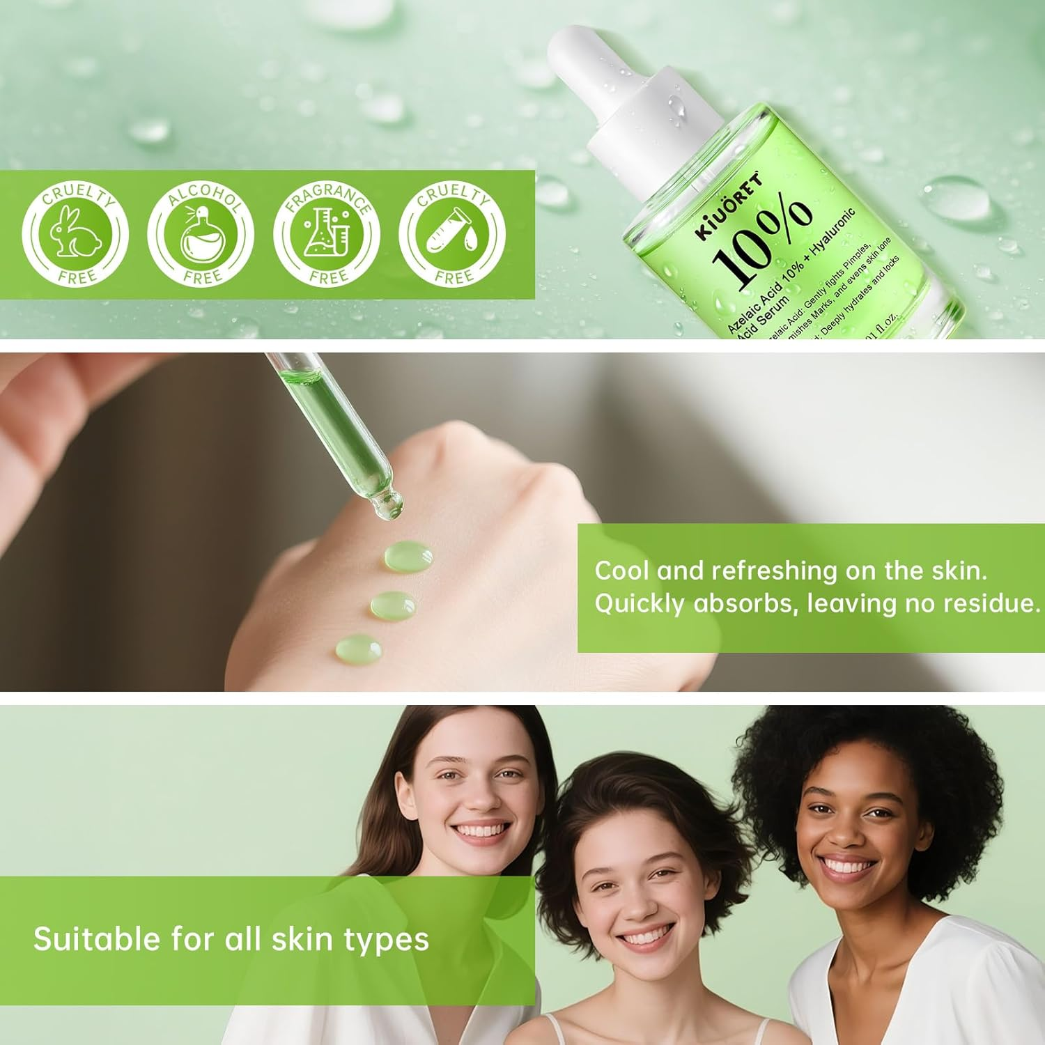 Azelaic Acid Face Serum, Azelaic Acid 10% Hyaluronic Acid Serum for anti Aging, Reduces Acne, Boosts Skin Fimness & Improves Skin Tone, Korean Skincare for All Skins, 30Ml image number 6