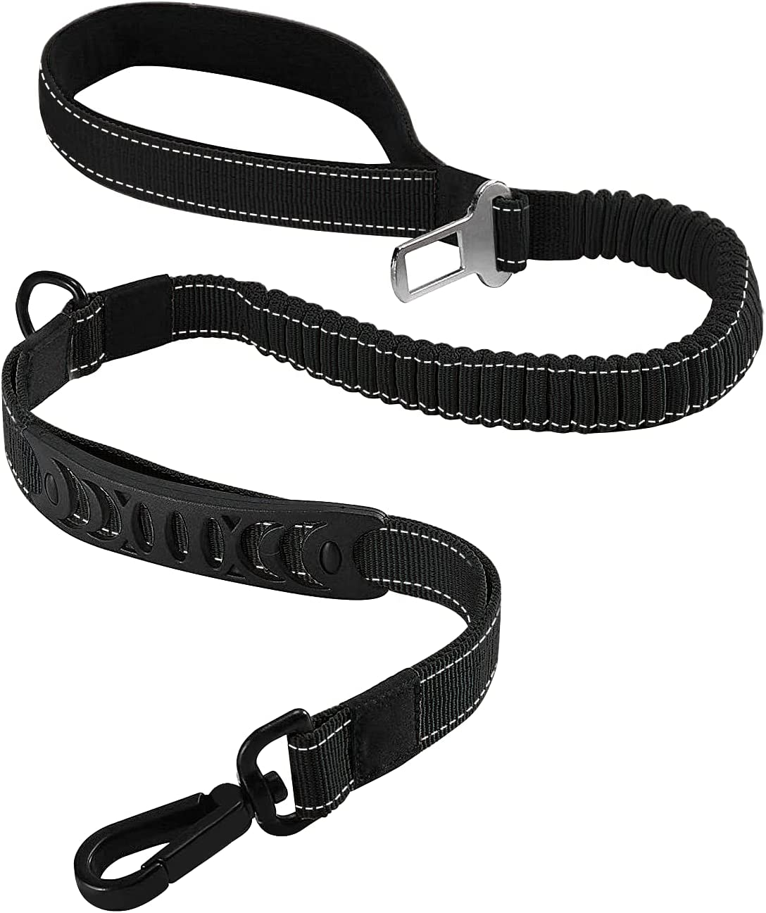2 in 1 Dog Lead & Car Seat Belt, 150Cm Reflective Anti-Shock Bungee Dog Leash with 2 Handles for Medium/Large Dogs - Pet Car Safety Harness (Black)