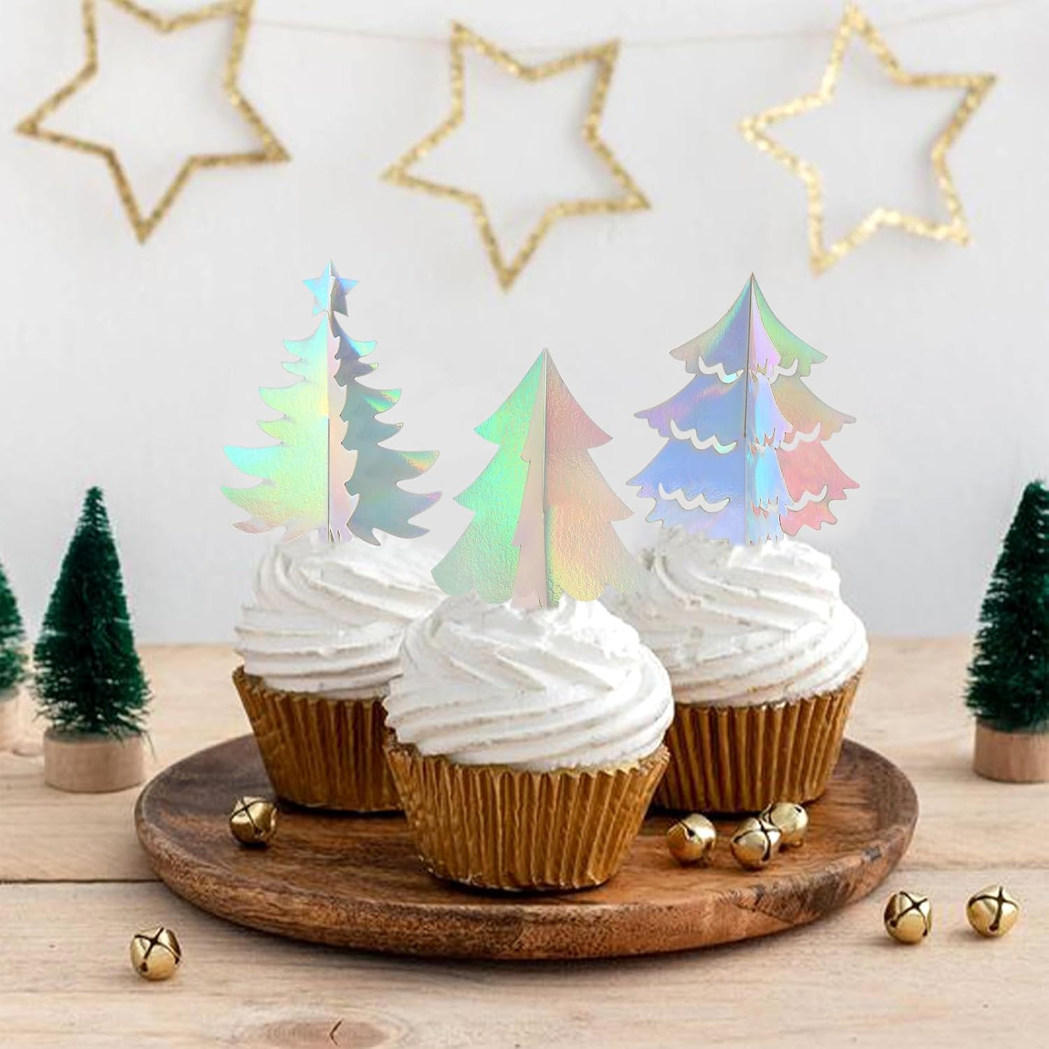 24 Pack 3D Tree for Woodland Theme Party Decoration Xmas Christmas Cupcake Picks Backdrop Tree Garland Decor for Birthday Party Baby Shower Christmas New Year Party Decorations Sliver image number 4