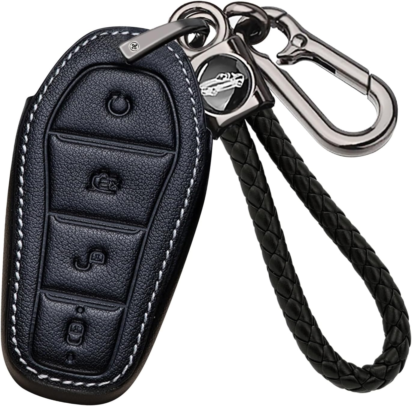 Ontto Leather Car Key Fob Cover Fit for BYD Atto 3 Dolphin Seal U-Dm-I Sealion 7 Sealion 6 Shark 6 Key Case Holder Shell Key Chain Keyring Protector Car Styling Accessories Black 1
