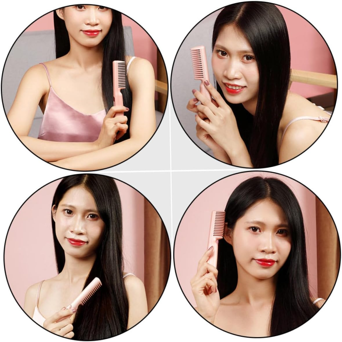 Baluue 1 Set Useful Hair Straightener Brush Hair Straightening Brush Hot Comb (Pink)