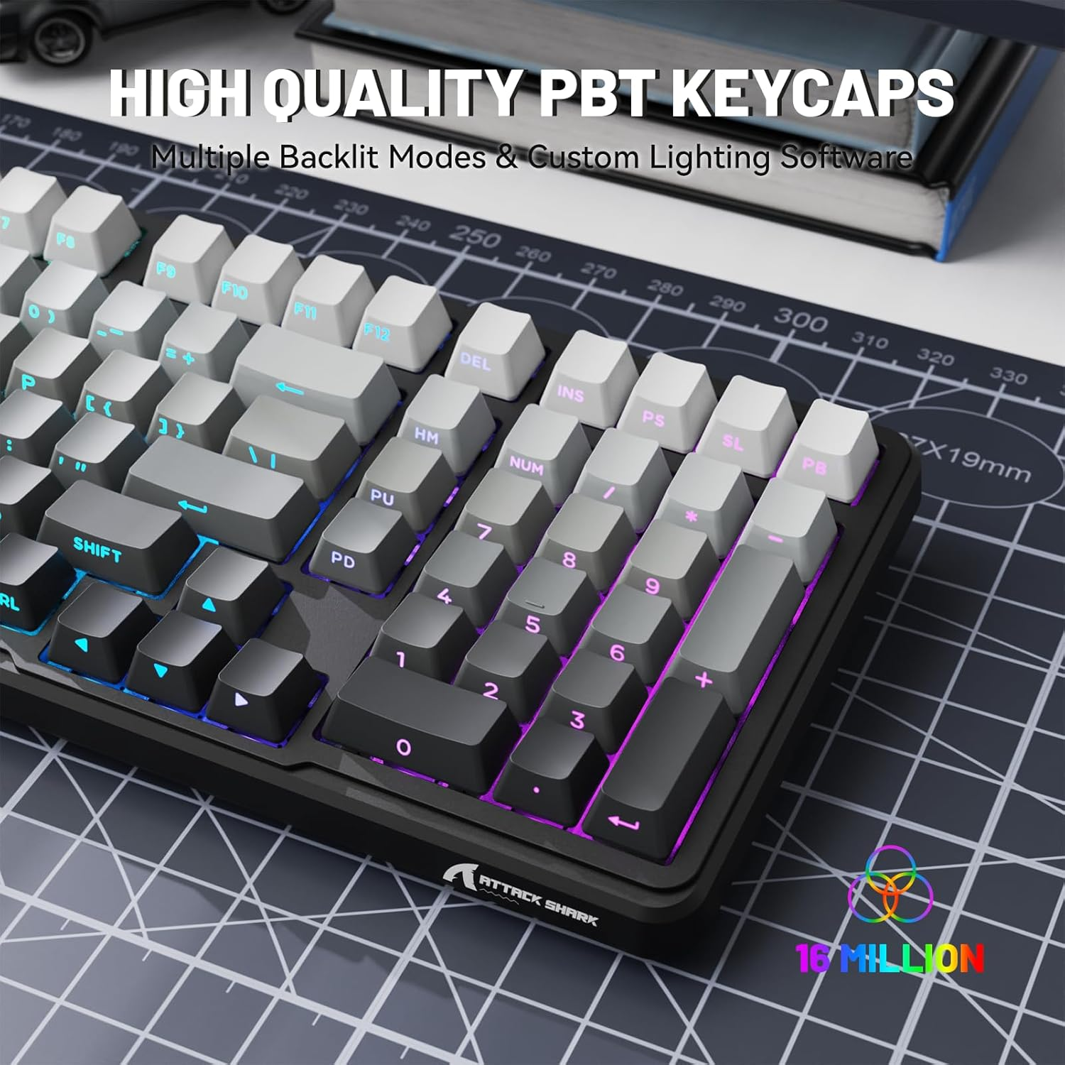 ATTACK SHARK X98 Wireless Mechanical Keyboard with Numpad,Gasket Mount Hot-Swap Pre-Lubed Linear Switch,Bt 5.0/2.4G/Wired,Rgb Backlit Computer Gaming Keyboards for Pc/Tablet/Ps5/Xbox-Moonlight image number 3