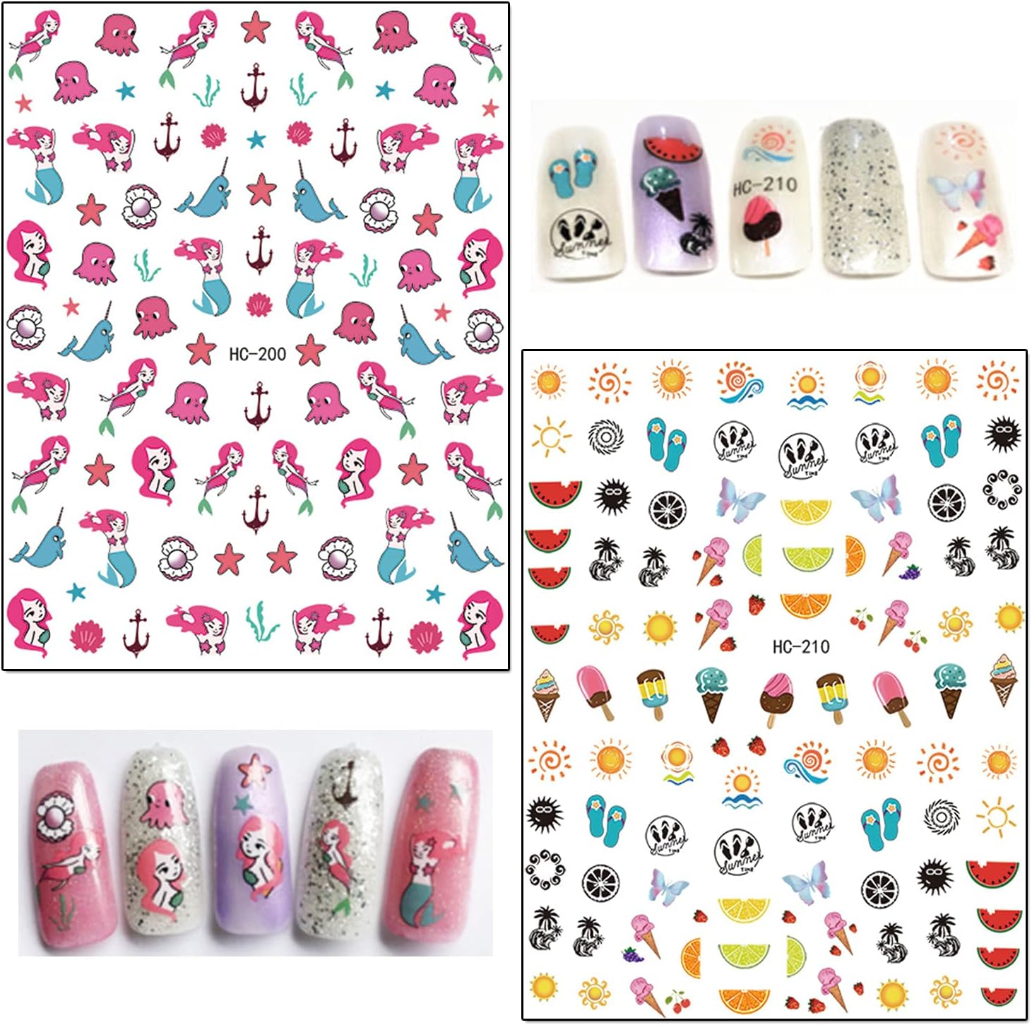 8 Sheets Nail Stickers - Holographic Flowers, Leaf, Mermaid, Leopard, Coconut Tree Designs for Women, Girls & DIY Nail Art image number 2