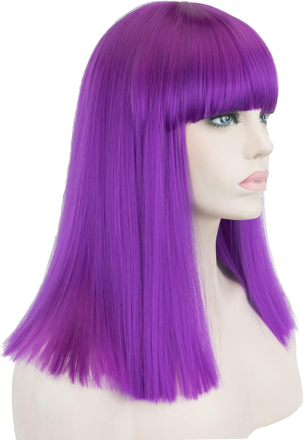 IMISSU Short Natural Cut Hair Cosplay Wig with Straight Bangs Halloween Costume Party Bob Wigs for Women (Purple) image number 1