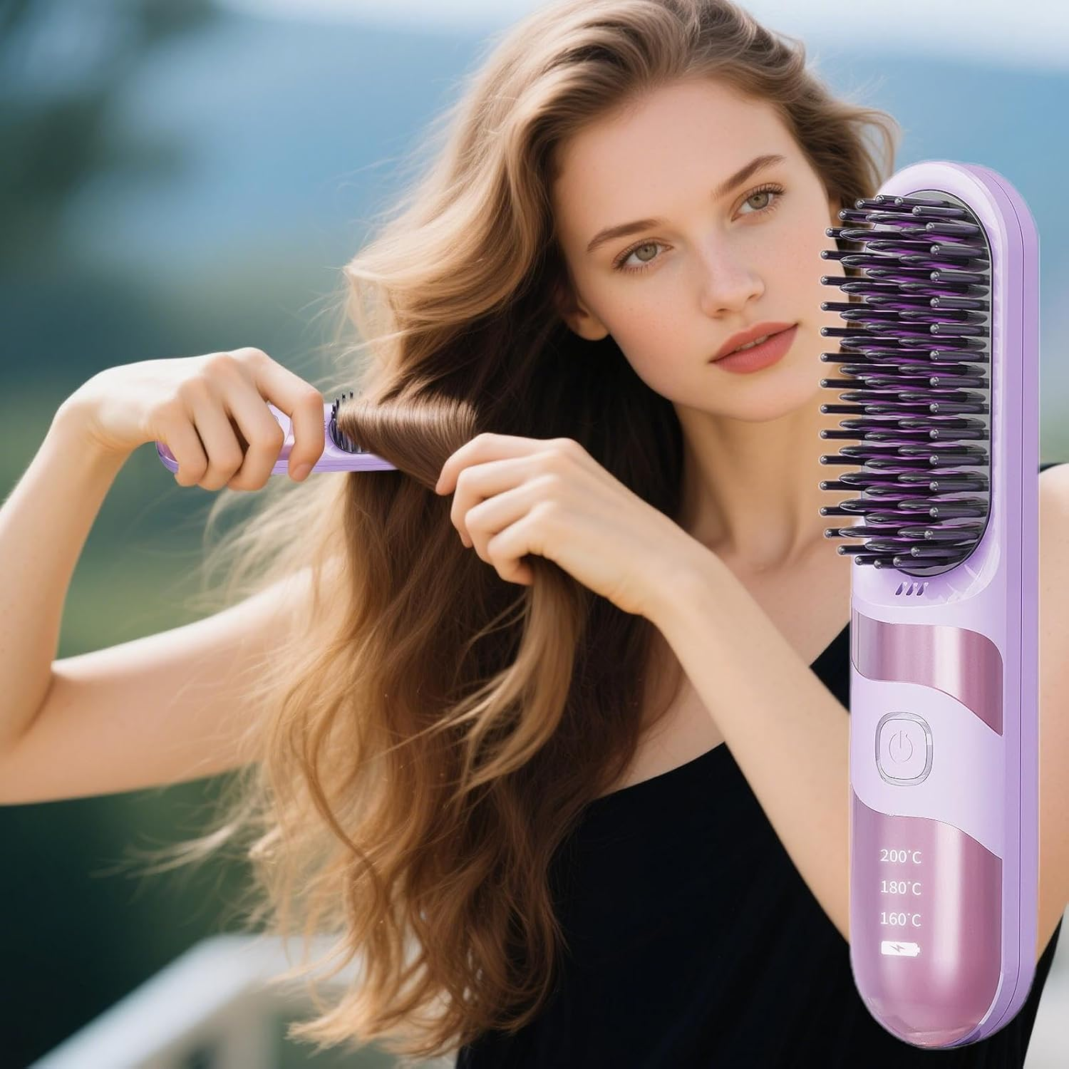 Cordless Hair Straightener - Curler Brush for Home Use - 2-In-1 Cordless Ionic Hair Straightener Brush Anti-Scalding for Travel, Salon, Home image number 4