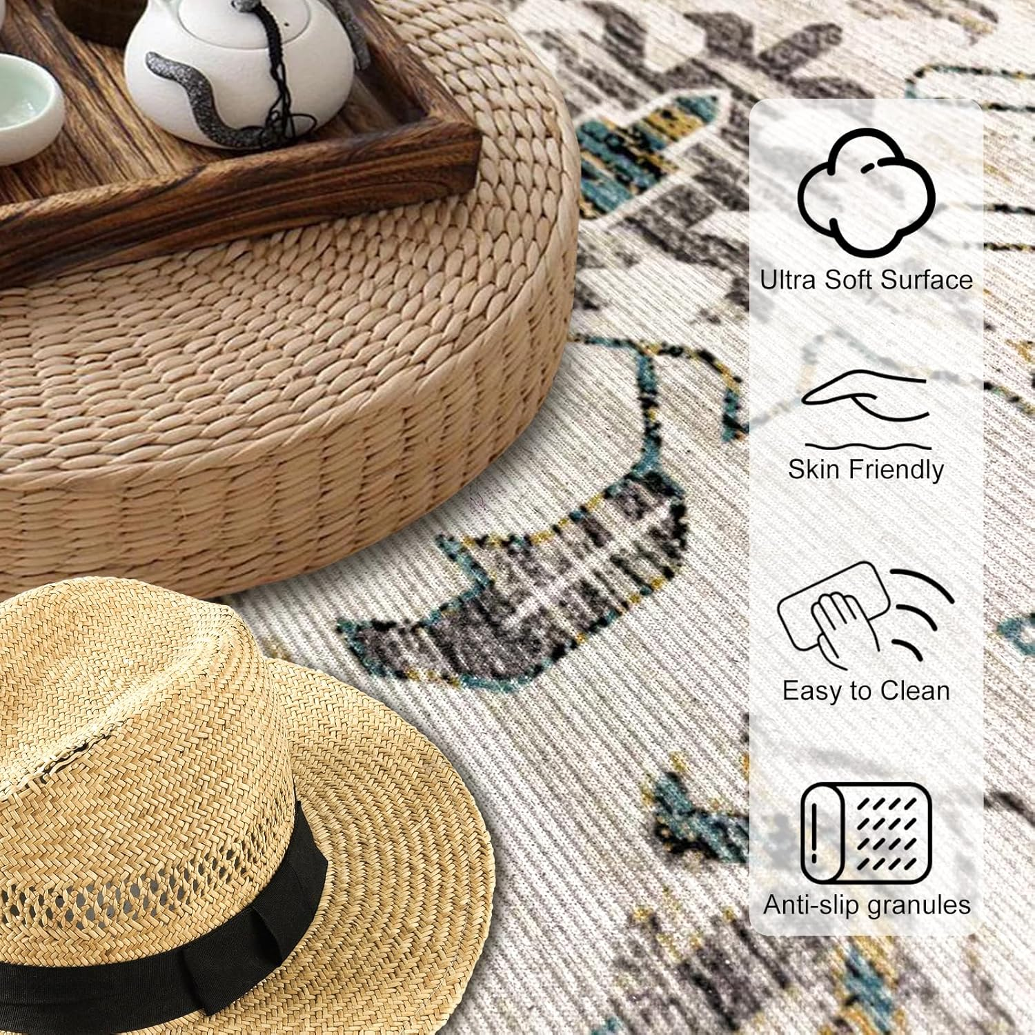 TFMODBFA 200X300Cm Large Area Rug Livingroom Rugs, Non-Slip Washable Rugs Vintage Carpet Mat 6&times;9 Indoor Rugs Modern Soft Abstract Rugs Home Decor(Gray-White) image number 2