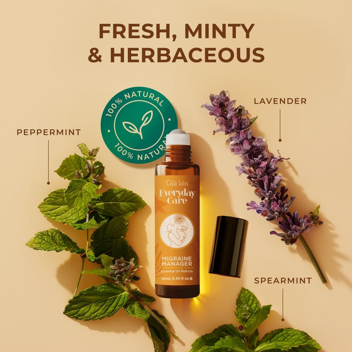 Gya Labs Migraine Essential Oil Roll on - Natural Migraine Relief Stick Roller, Fast Comfort for Head Tension, Blend with Peppermint Oil, Self Care Relaxing Gifts for Women (10Ml) image number 1