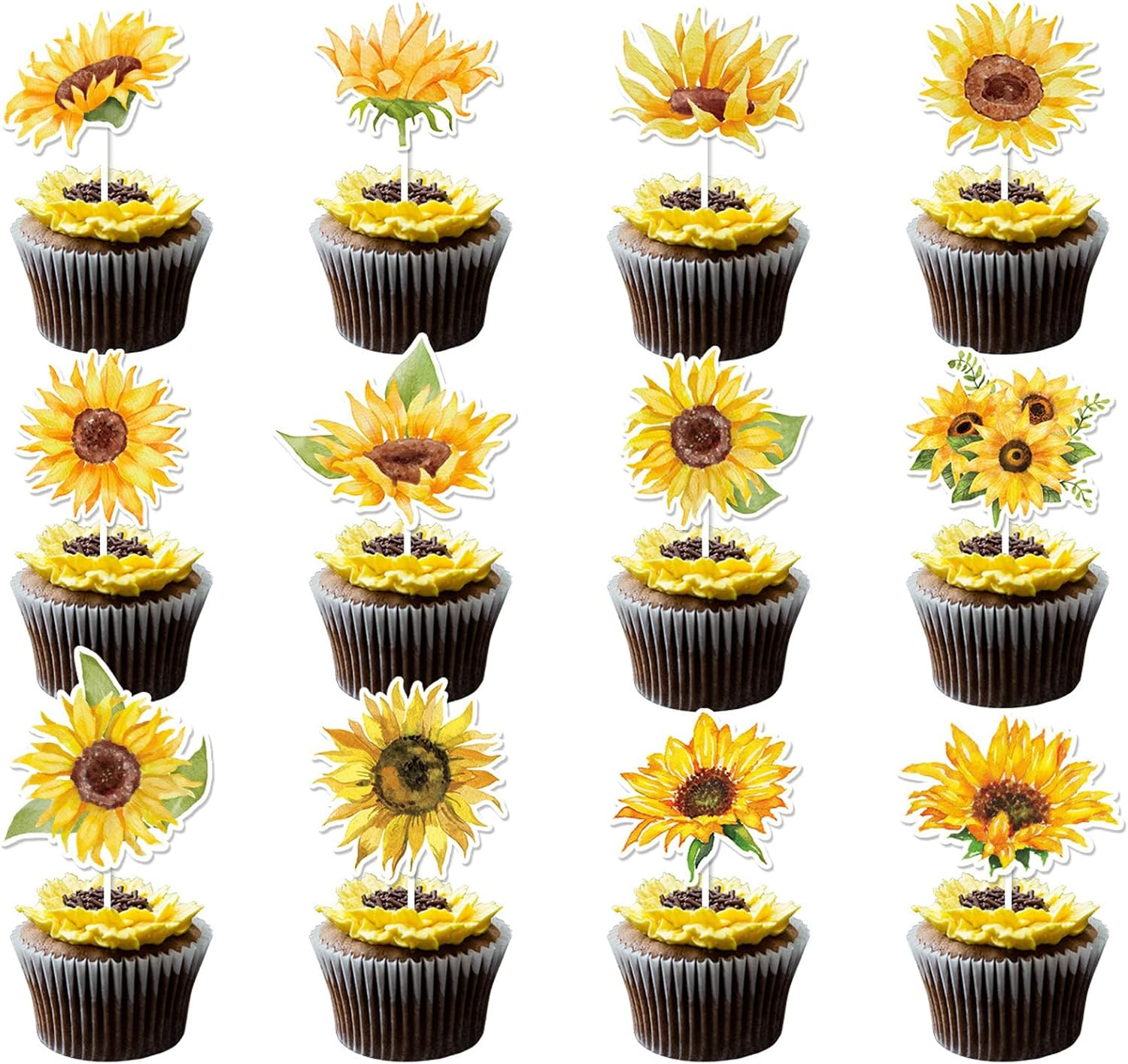 Sunflower Cupcake Toppers Sunflower Cake Picks for Flower Themed Party Birthday Party Decorations Supplies,36 Pieces image number 2