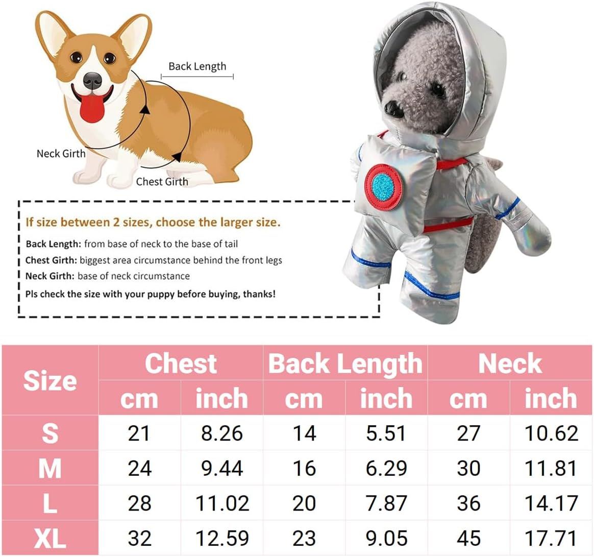 AIMALL Pet Astronaut Costume for Small Dogs & Cats &ndash; Funny Halloween Spacesuit Outfit with Hood, Reflective Metallic Fabric, Velcro Closure &ndash; S to XL Sizes