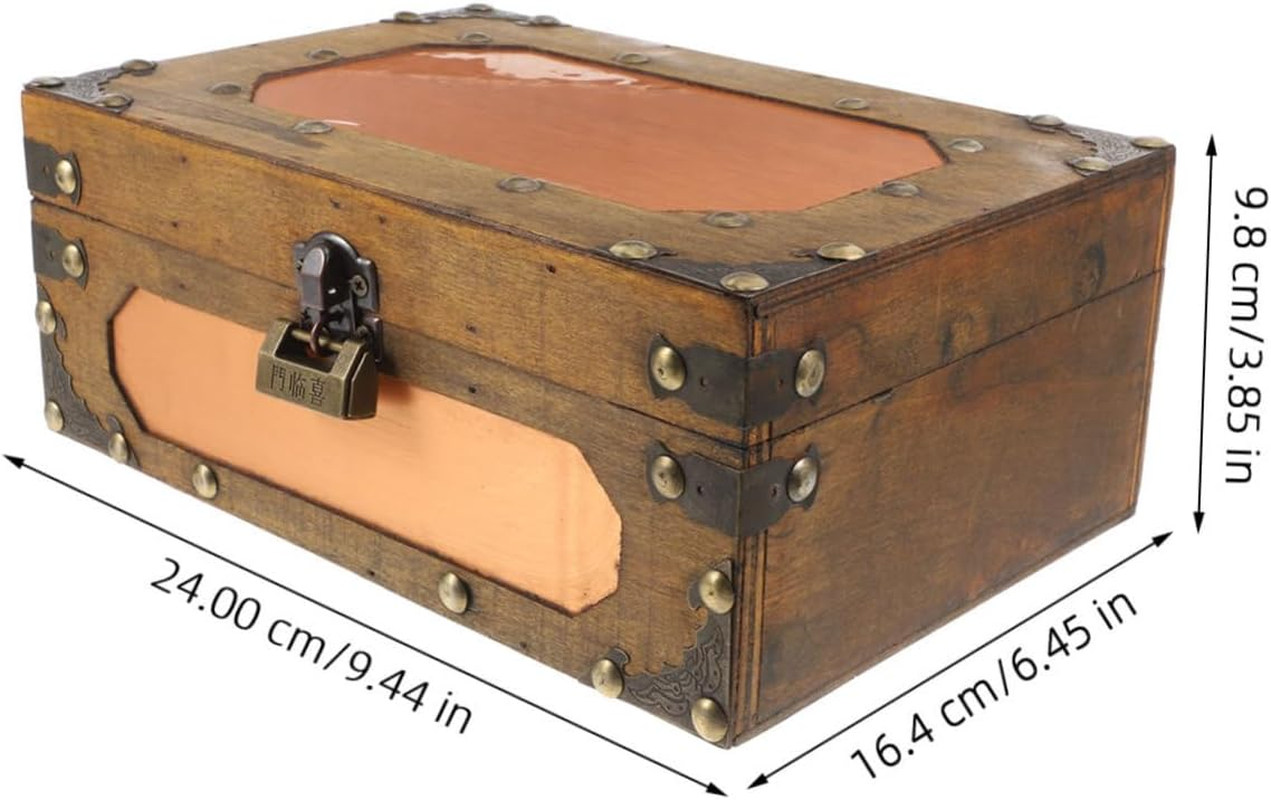 Retro Wooden Keepsake Chest Vintage Style Treasure Box with Hinges and Lock for Jewelry Decorative Storage for Home Decor and Photography Props Antique Design for Boy Girl And image number 4