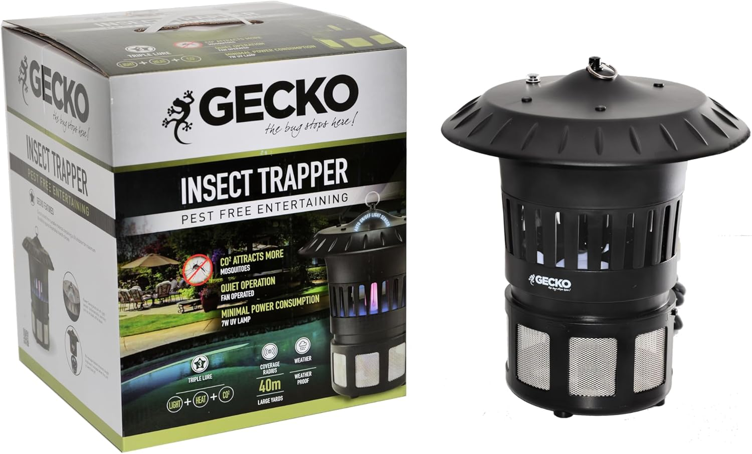 Gecko 40W Globe Bug Zapper Lantern Lamp - Bug Zapper Outdoor Lamp with Triple-Lure CO2 Mosquito Attraction - Powerful Outdoor Hanging Mosquito Zapper - IPX4 Weather Resistance image number 4