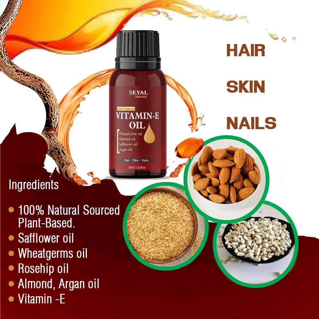 Seyal Vitamin E Oil for Face , Nails & Hair, 100% Natural Plant-Based Therapeutic Grade Organic Hexane-Free 30Ml image number 4