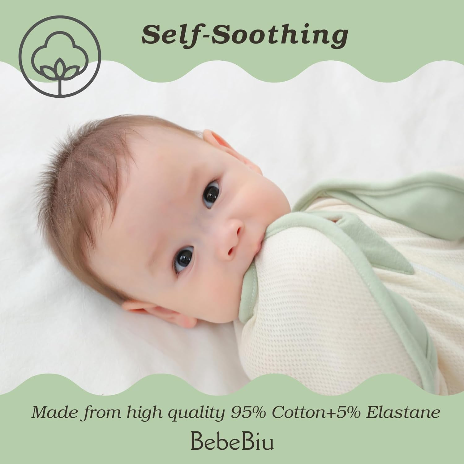 Bebebiu Baby Swaddle Sleeping Bag, 0.5 TOG, 2-Way Zipper, Breathable Mesh, Arms In/Out Design, 2-Pack (Sage/Ether, 6-9 Months) image number 6