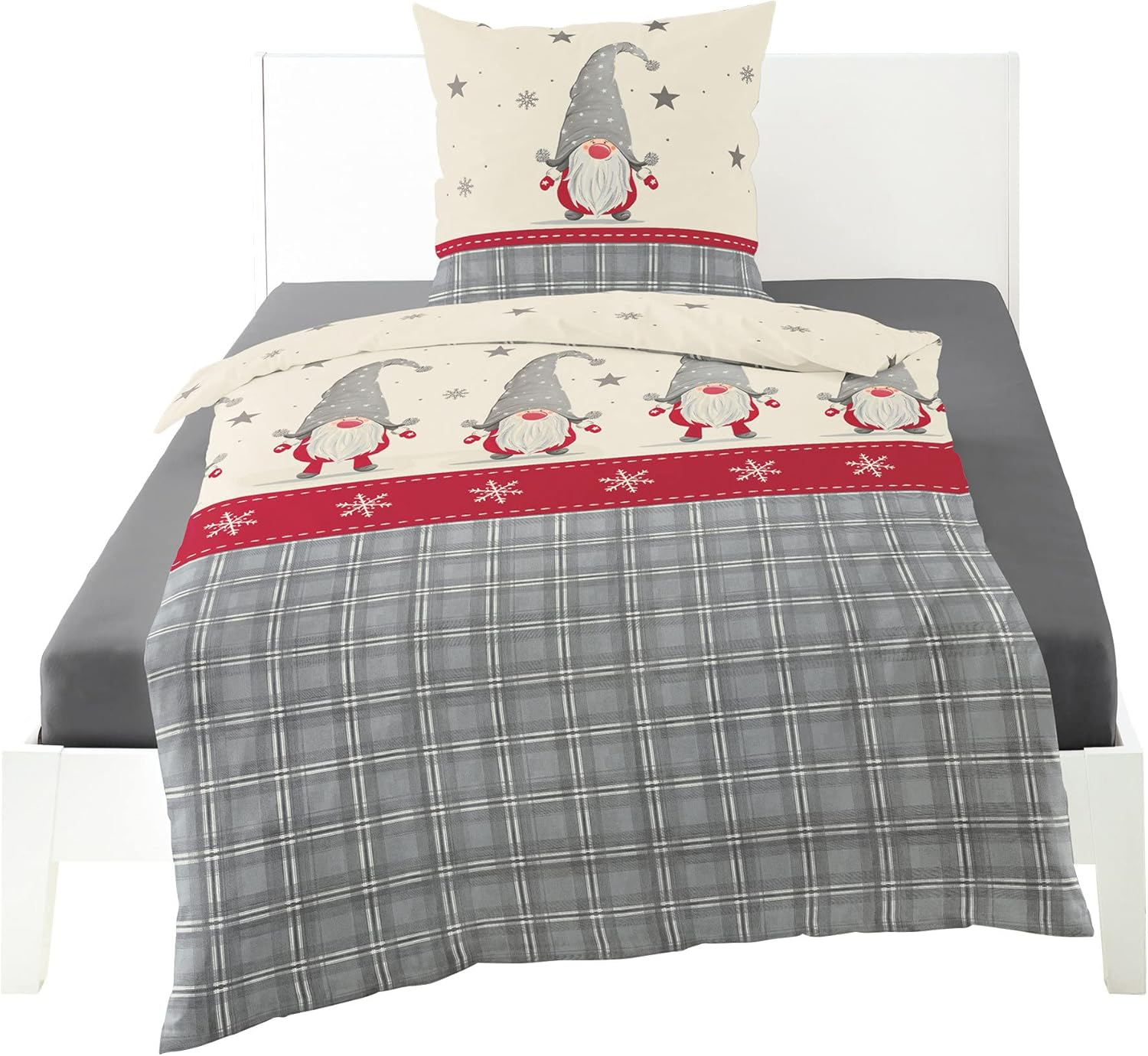 Bierbaum 3743 Flannelette Bed Linen, 100% Cotton, Designed in Germany, Grey 10, 135 X 200 + 80 X 80 Cm