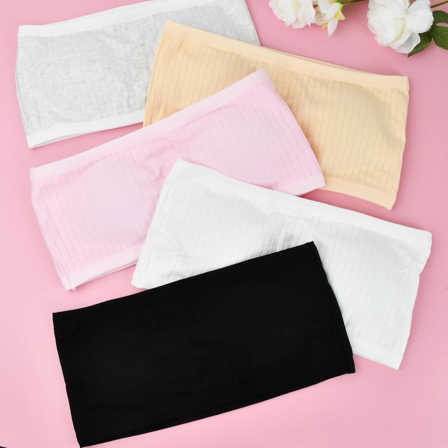 Rylae 5 Pack Girls Sports Bra Stretch Girls Strapless Bra Cotton Breathable Underwear Padded Underwear with Removable Pads Full Cup Sports Bra for Girl Teens 13 to 18 Years Old with Small Breasts image number 2